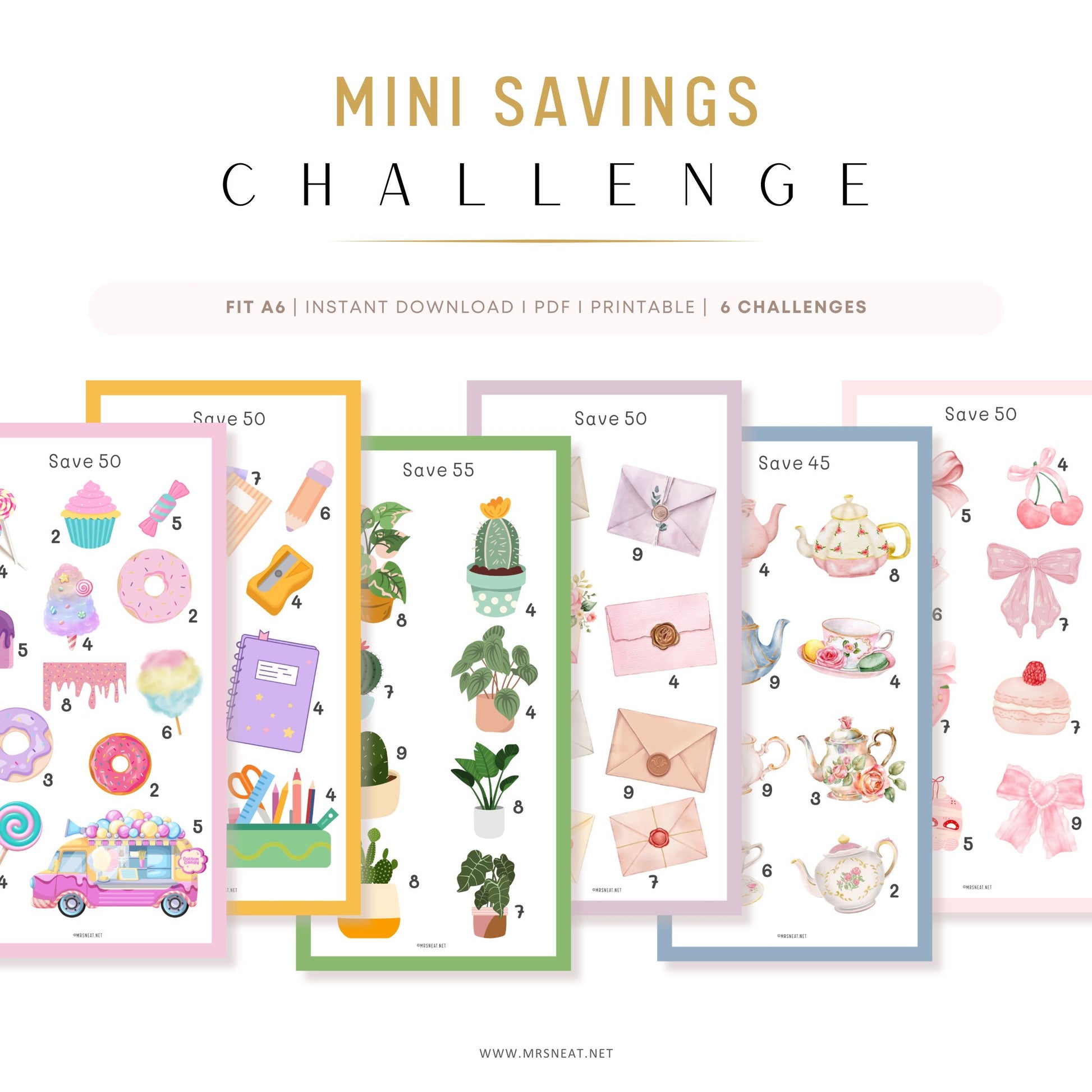 6 Mini Savings Challenges Printable Save $300