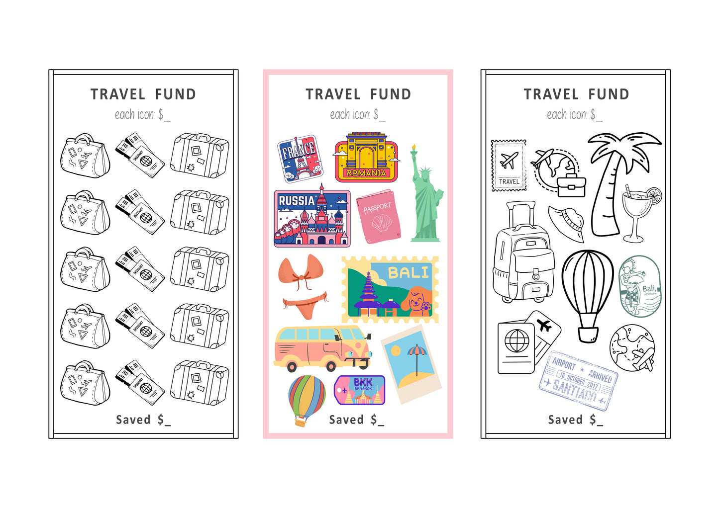 Travel Fund Savings Challenge, Mini Savings Challenge, PDF, A6, Money Savings Challenge, Budget Binder, Colorful,6 versions