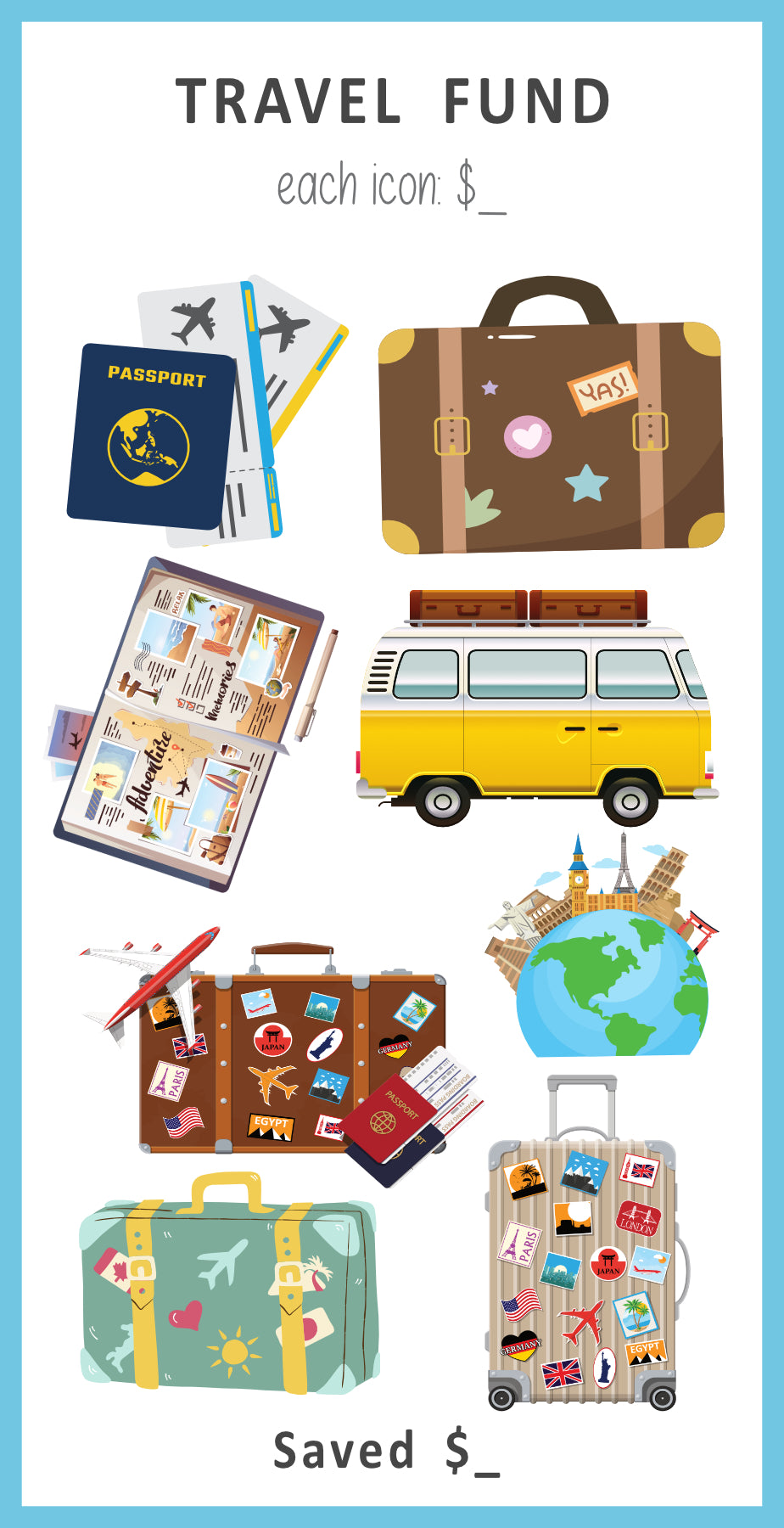Travel Fund Savings Challenge, Mini Savings Challenge, PDF, A6, Money Savings Challenge, Budget Binder, Colorful,6 versions