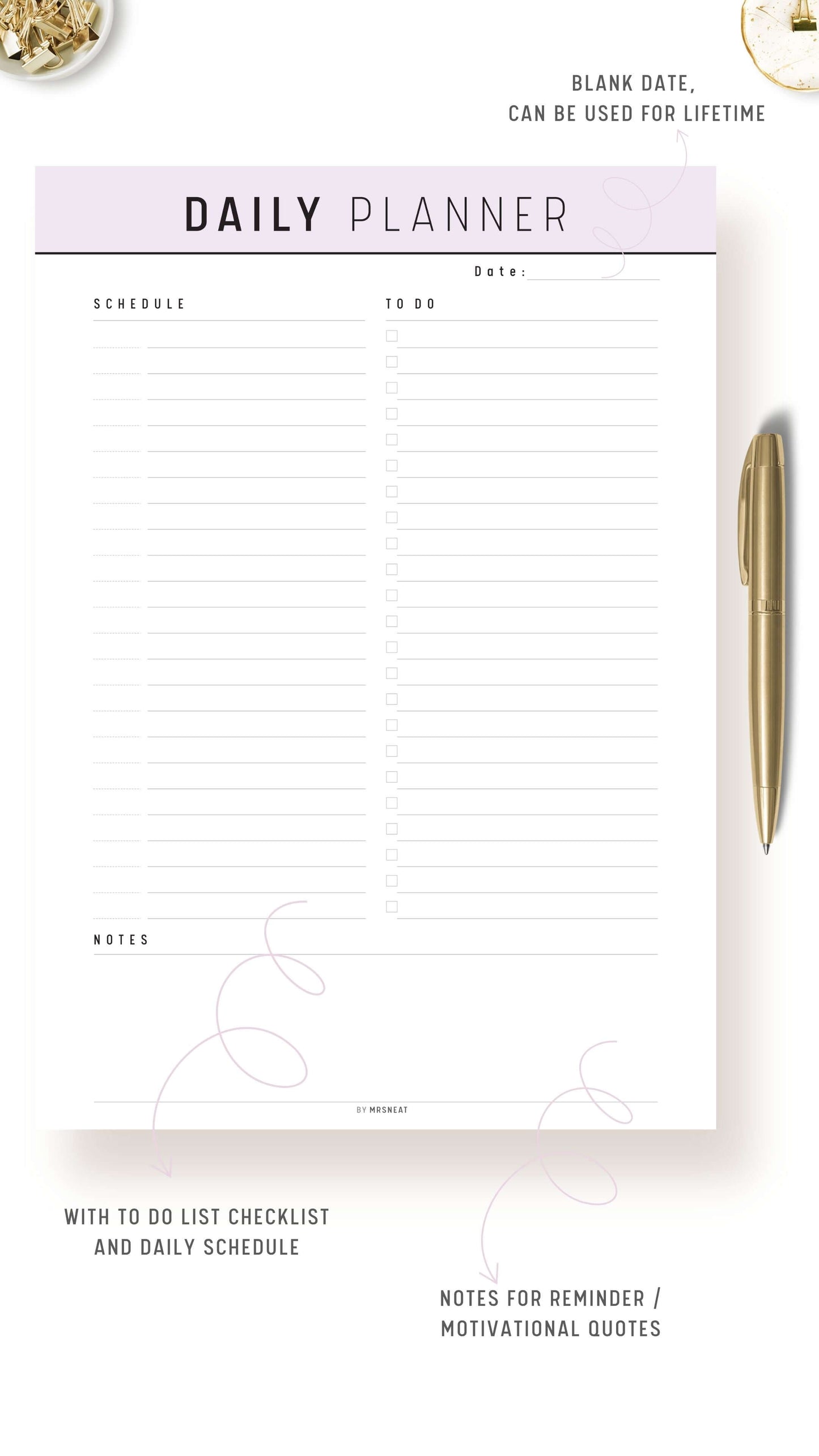 Lavender Minimalist Daily Planner Printable