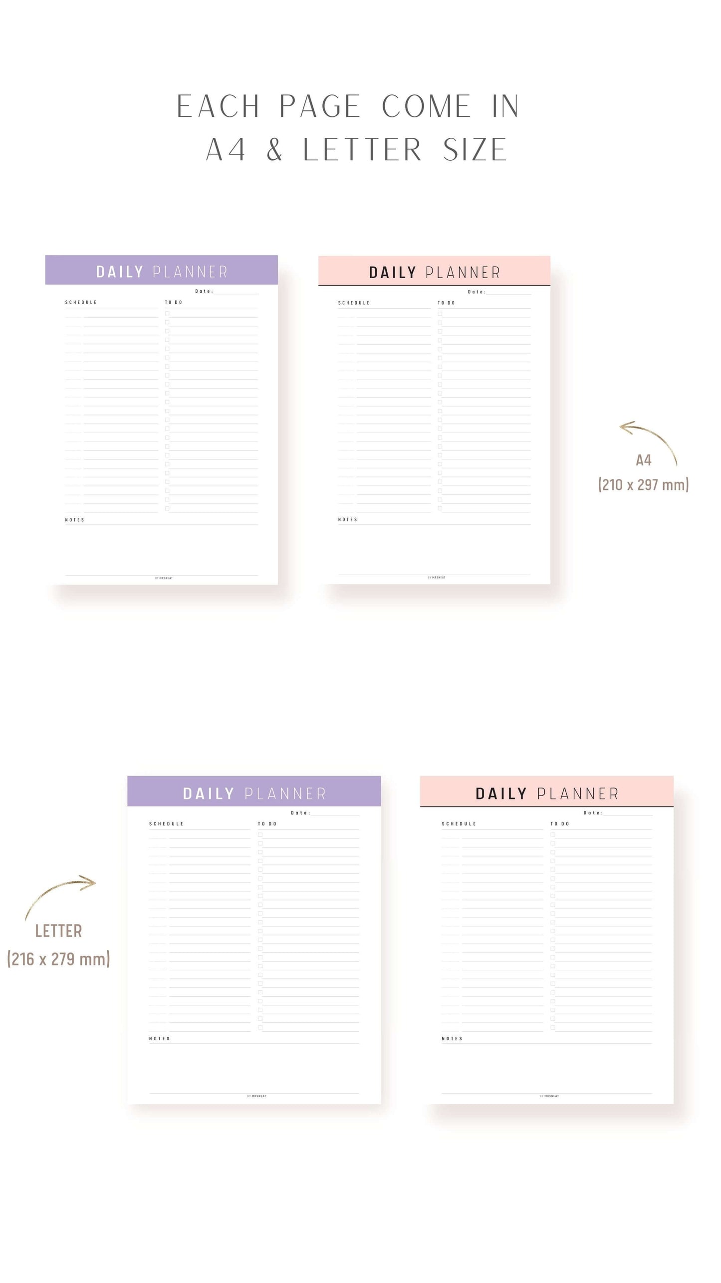 A4 & Letter Minimalist Daily Planner Printable