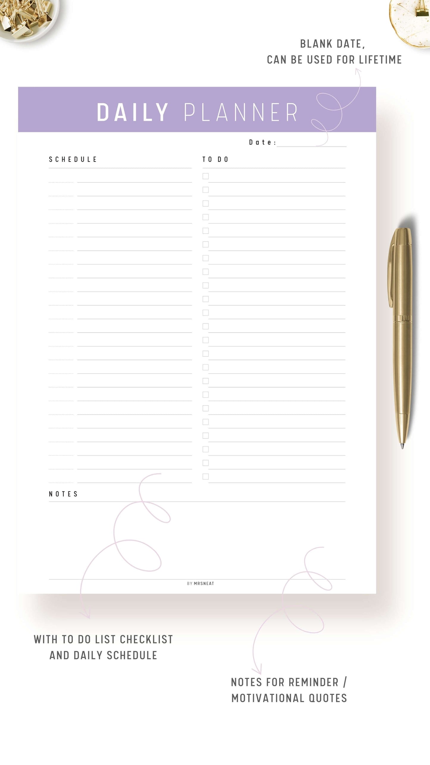 Violet Minimalist Daily Planner Printable