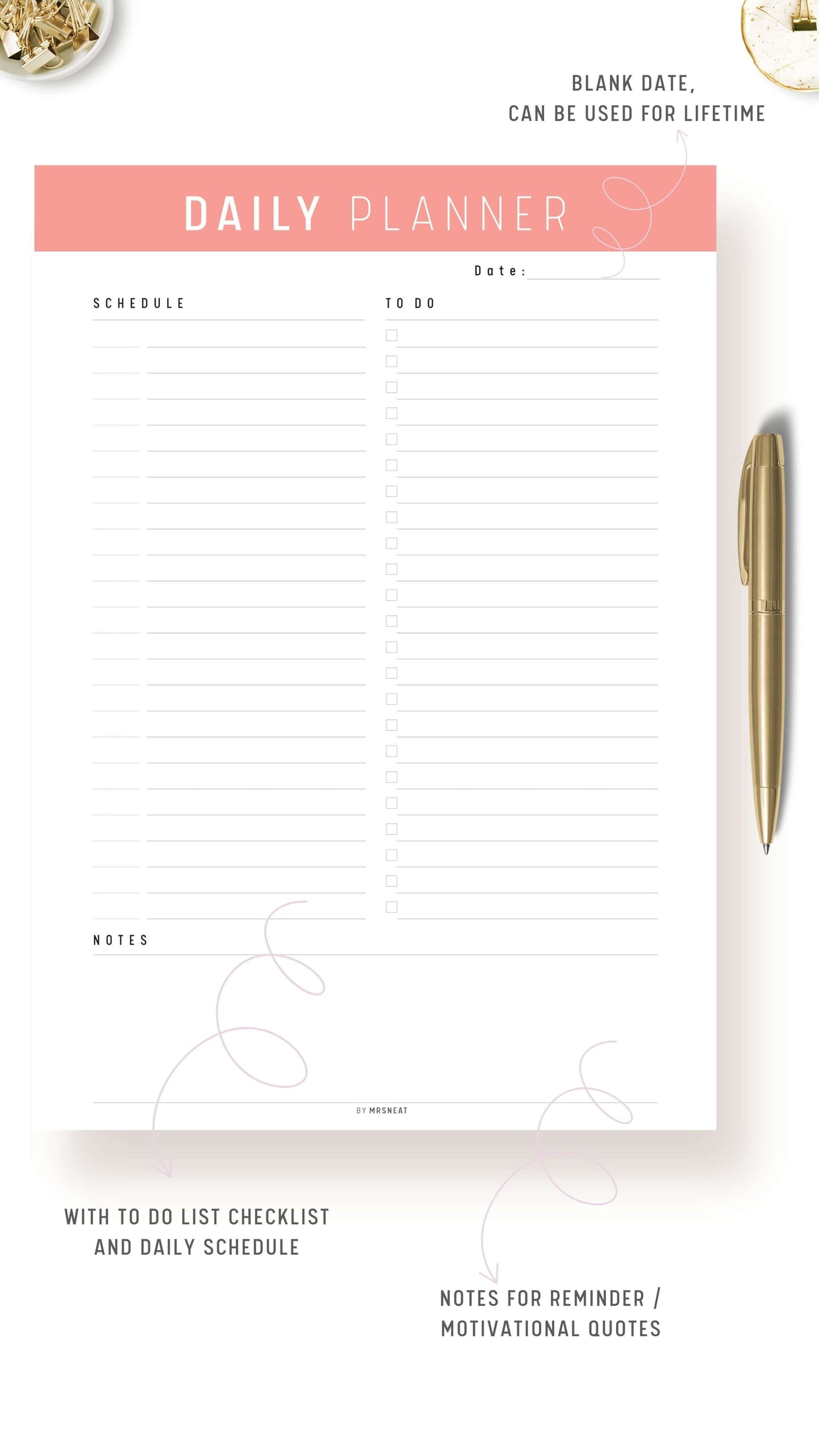 Orange Minimalist Daily Planner Printable