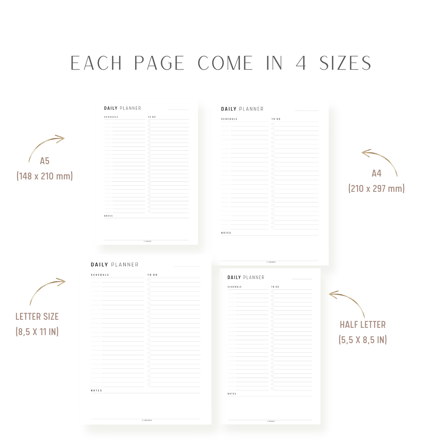 Minimalist Daily Planner Printable, Daily Planner Page, Fillable Daily Schedule, Daily To Do list, A4, A5, Letter, Half Letter, PDF