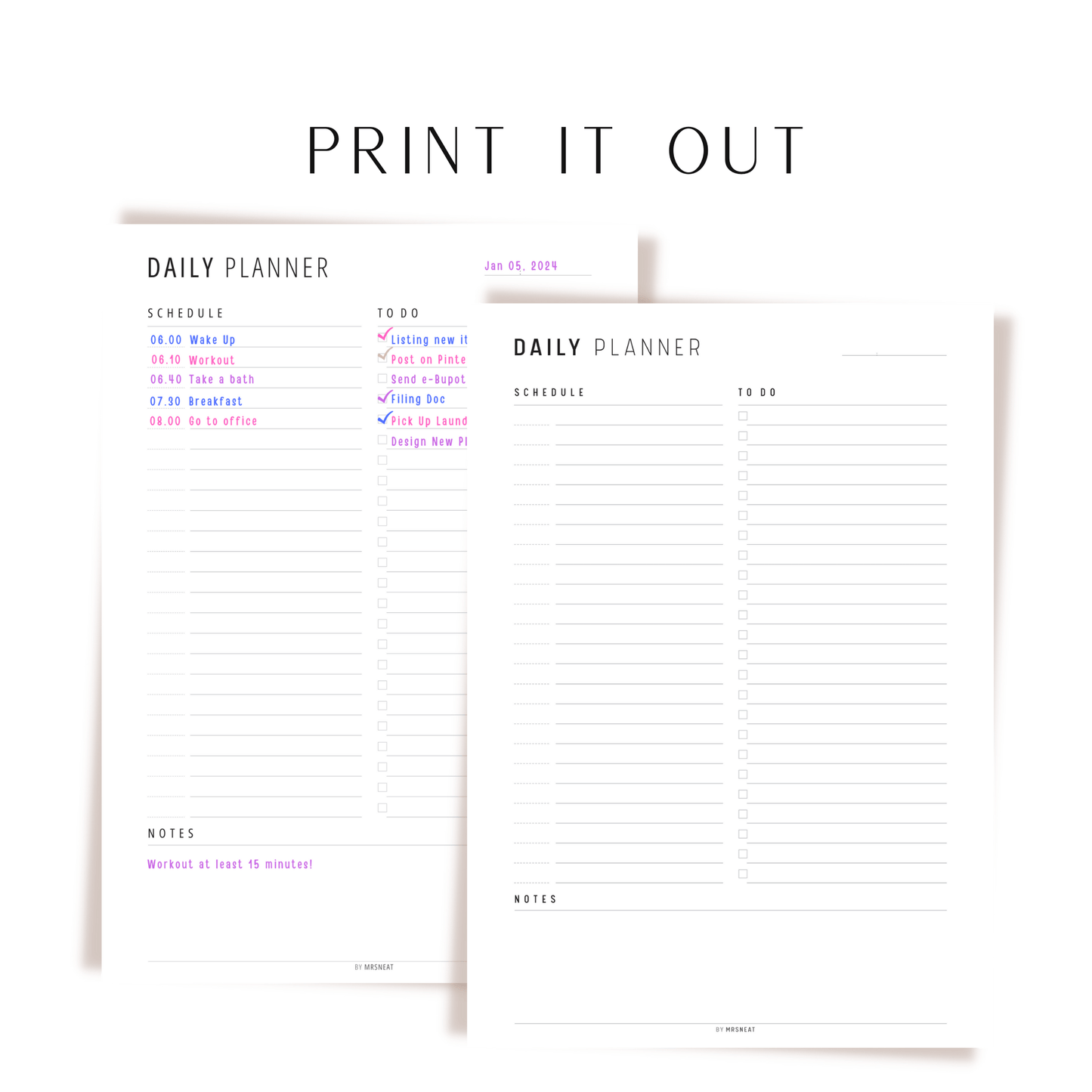Minimalist Daily Planner Printable, Daily Planner Page, Fillable Daily Schedule, Daily To Do list, A4, A5, Letter, Half Letter, PDF