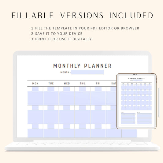Minimalist Daily, Weekly & Monthly Planner, Sunday and Monday start, A4, A5, Letter, Half Letter, PDF, PDF Fillable, Printable Planner, Printable inserts