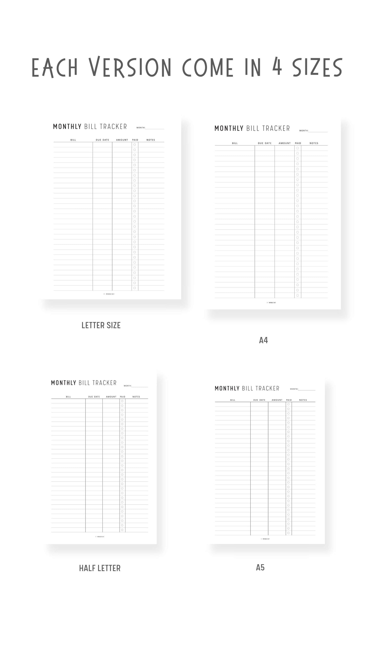 Monthly Bill Payment Tracker Template Printable, Minimalist Version, Colorful Version, A4, A5, Letter, Half Letter, Digital Monthly Budget Planner, Spending Tracker Template