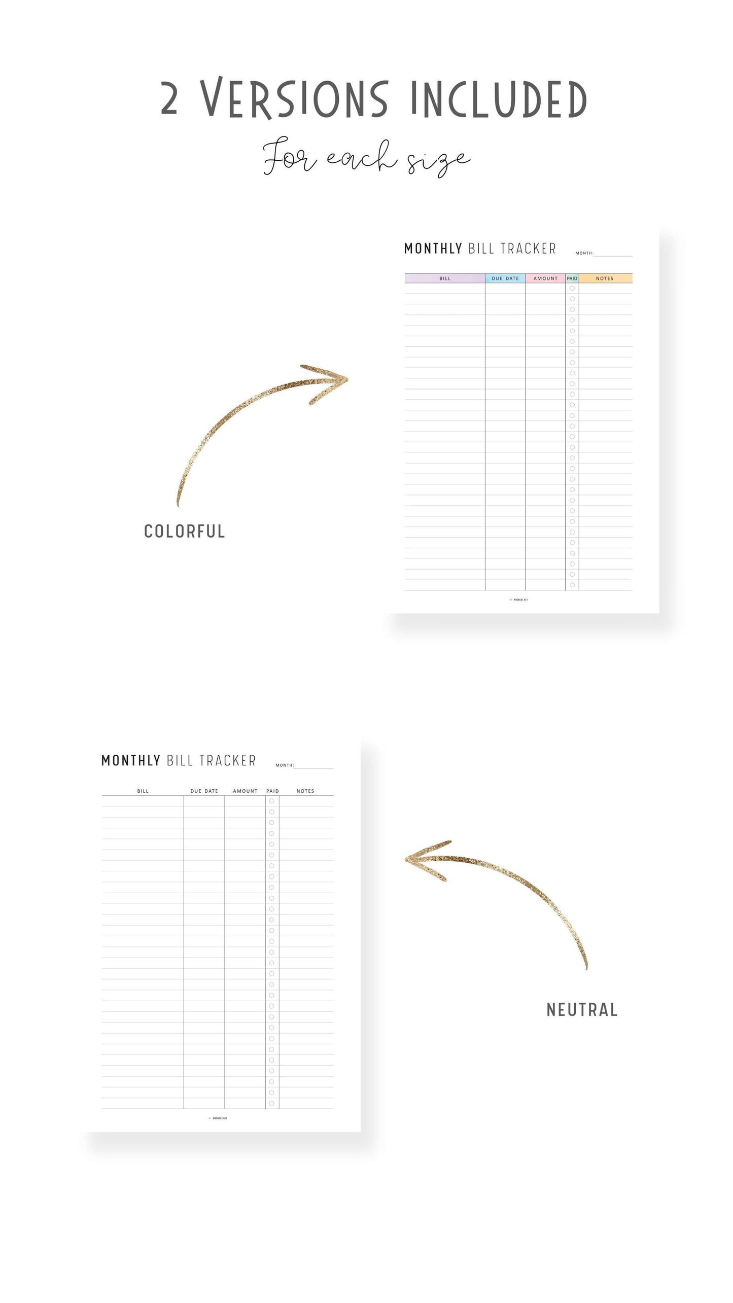 Monthly Bill Payment Tracker Template Printable, Minimalist Version, Colorful Version, A4, A5, Letter, Half Letter, Digital Monthly Budget Planner, Spending Tracker Template