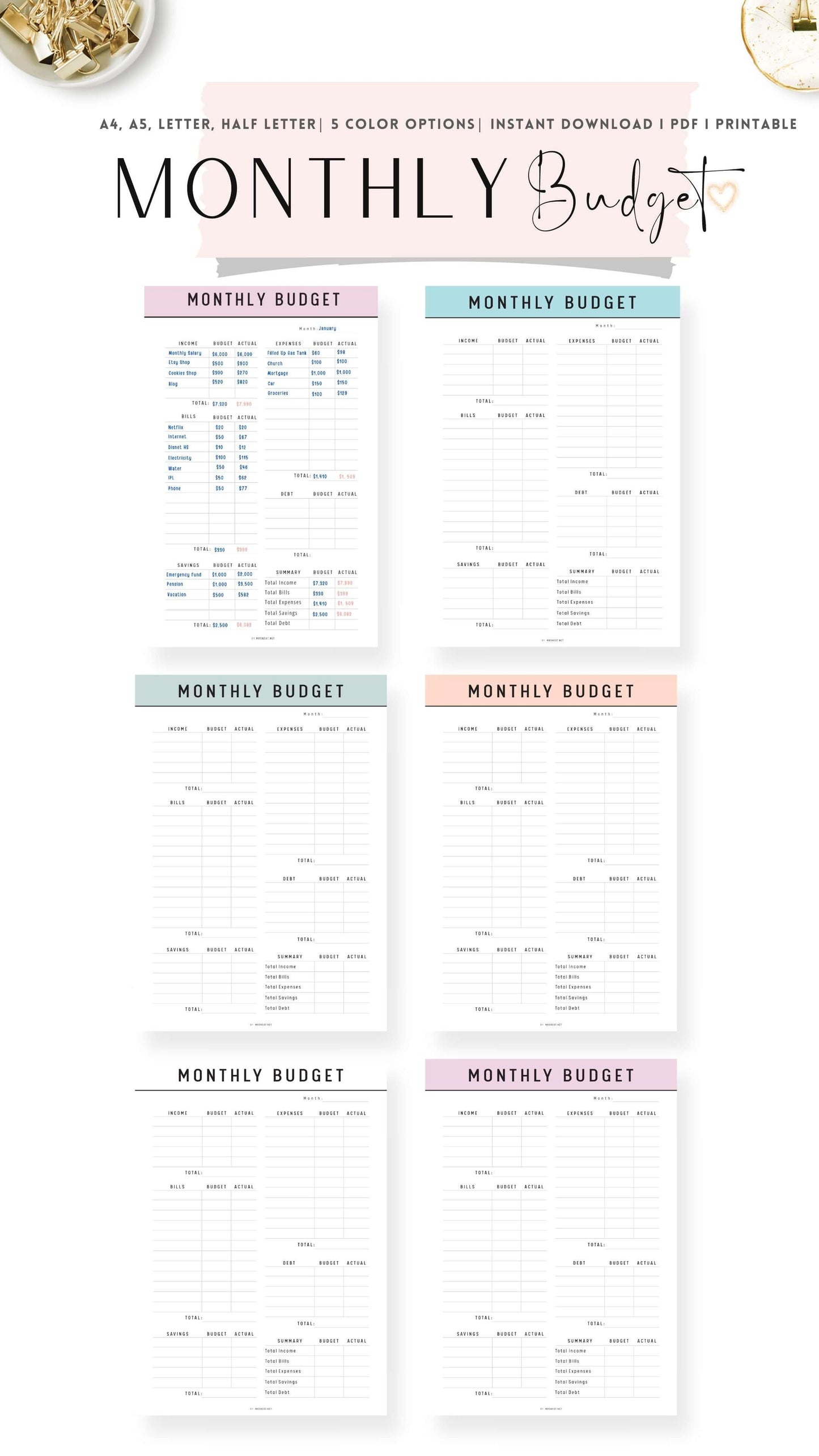 Monthly Budget Planner Template Printable