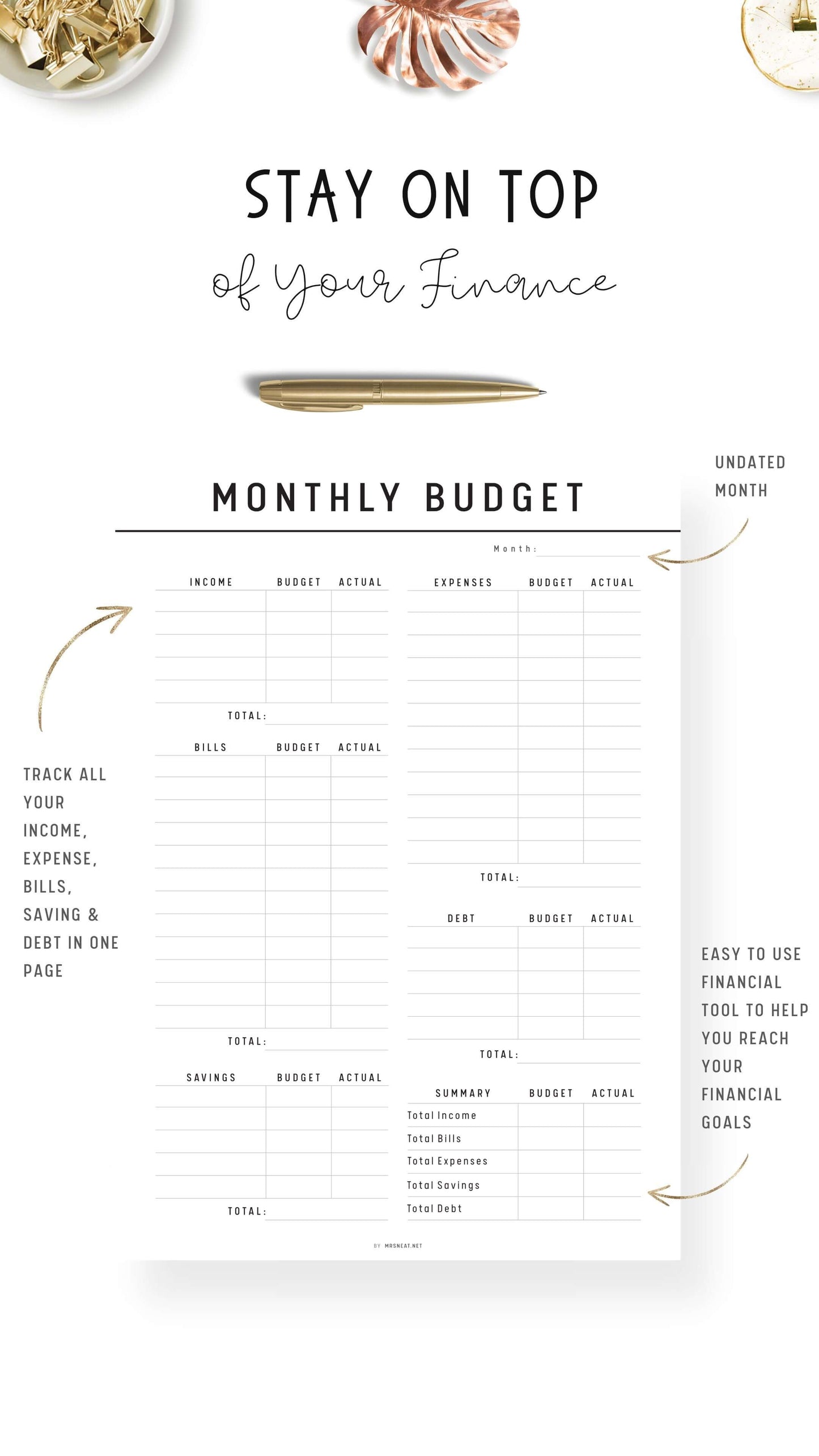 Monthly Budget Planner Template Printable