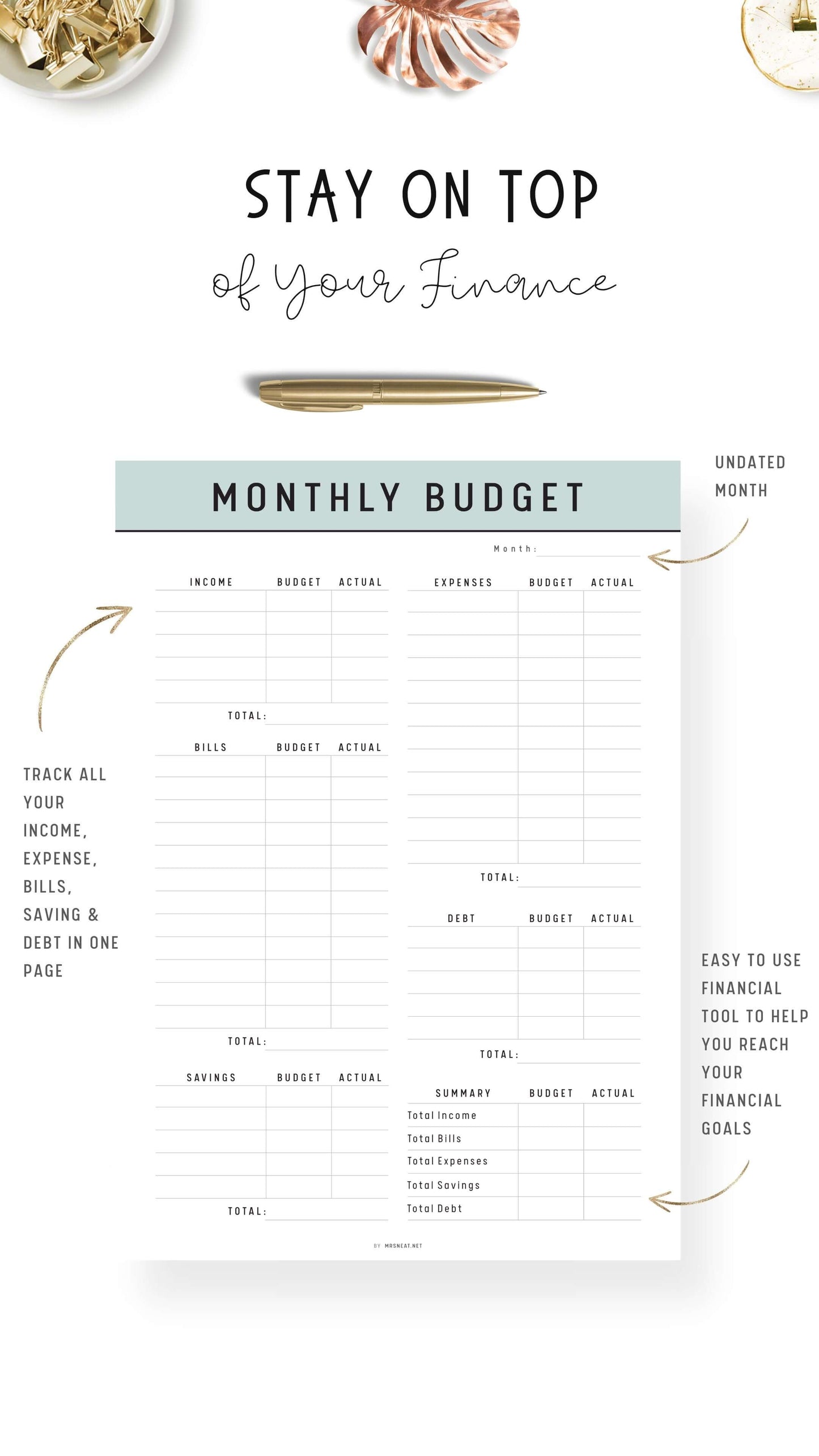 Monthly Budget Planner Template Printable