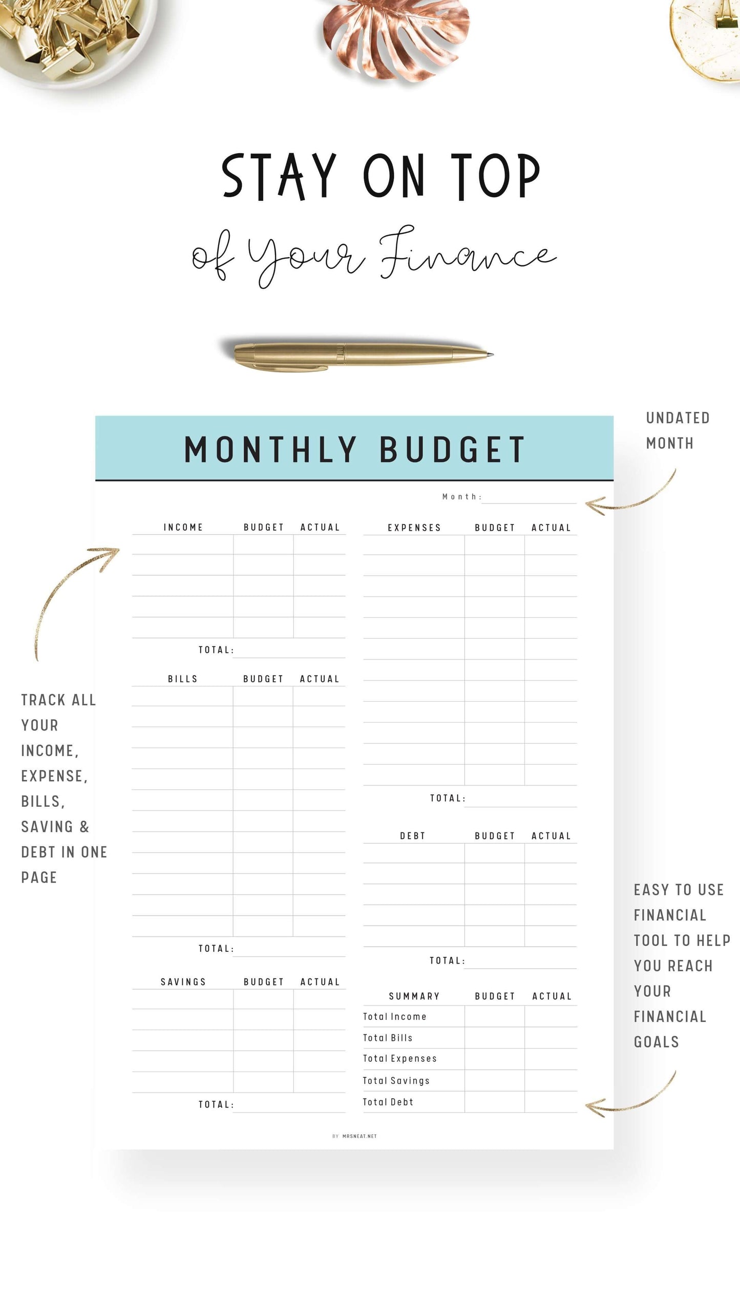 Monthly Budget Planner Template Printable