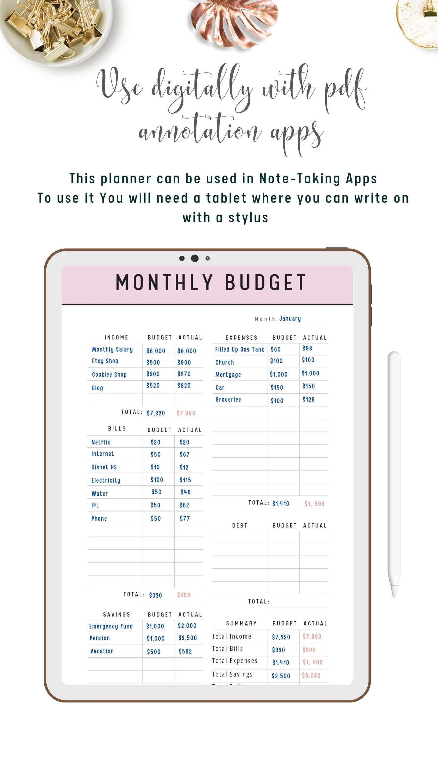 Digital Monthly Budget Planner Template