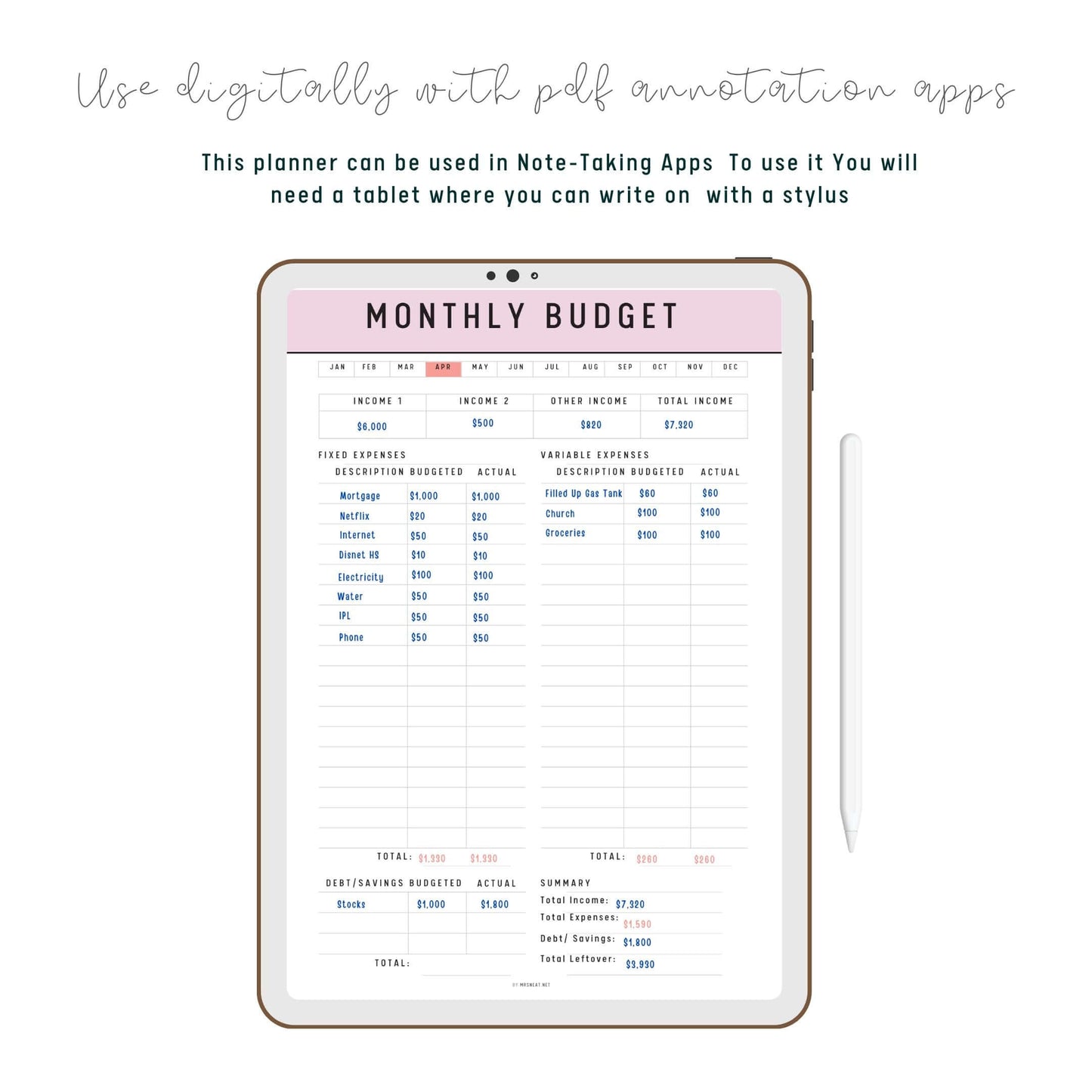 Monthly Budget Template Printable - M418