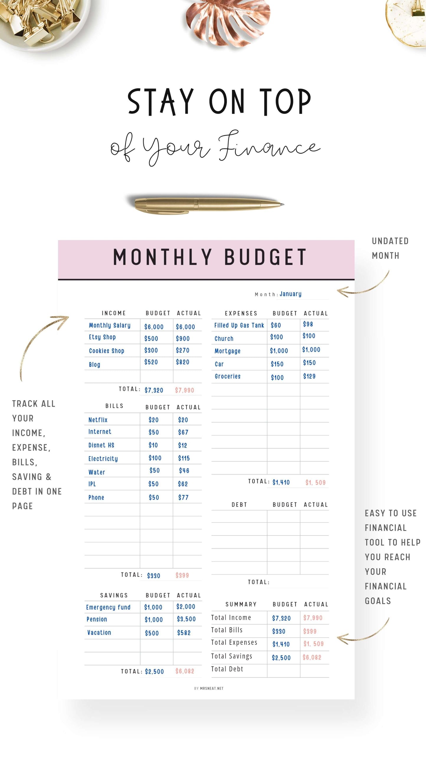 Monthly Budget Planner Template Printable