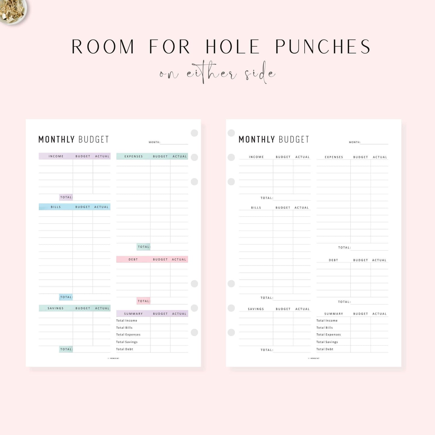 Monthly Budget Printable, A4, A5, Letter, Half Letter, 2 Colors, Digital Planner