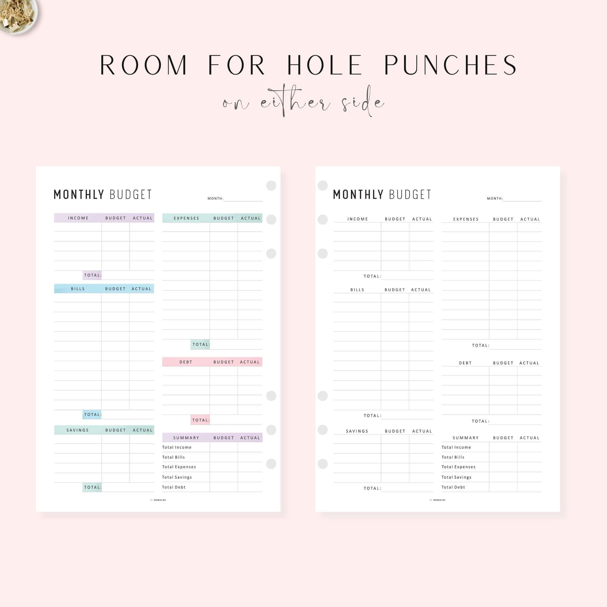 Monthly Budget Printable, A4, A5, Letter, Half Letter, 2 Colors, Digital Planner