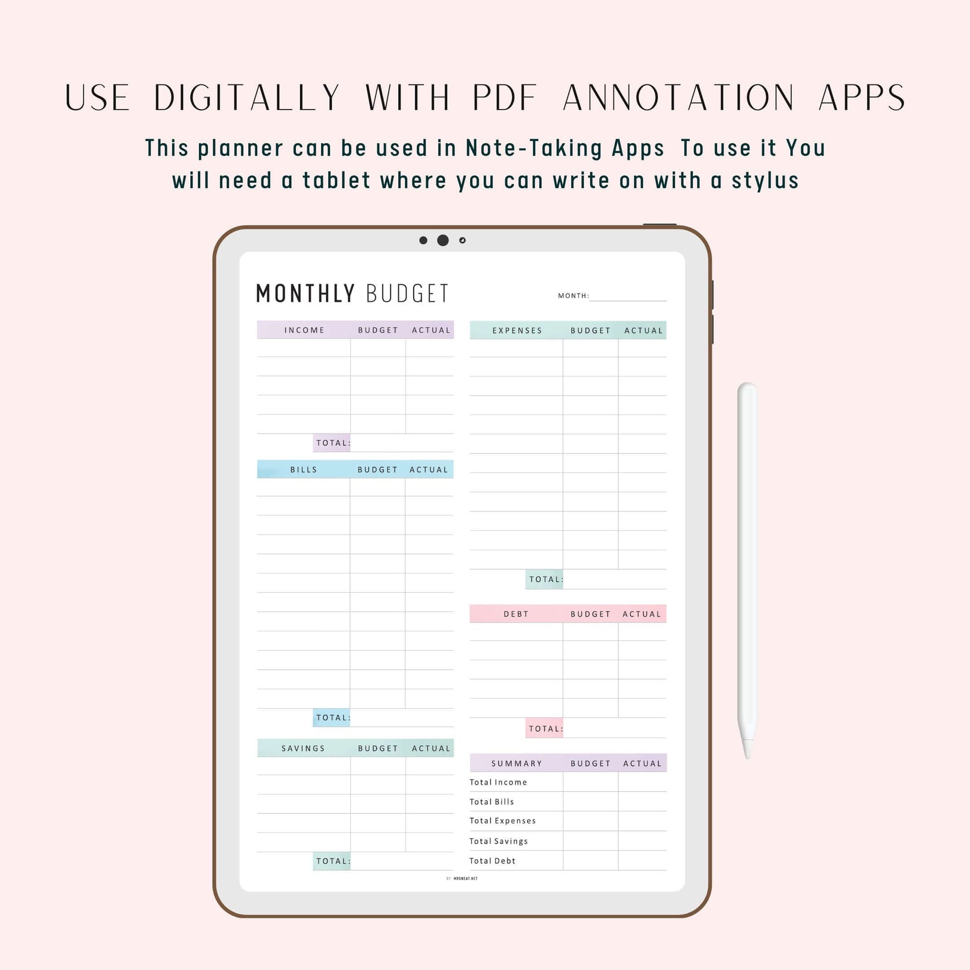 Monthly Budget Printable, A4, A5, Letter, Half Letter, 2 Colors, Digital Planner