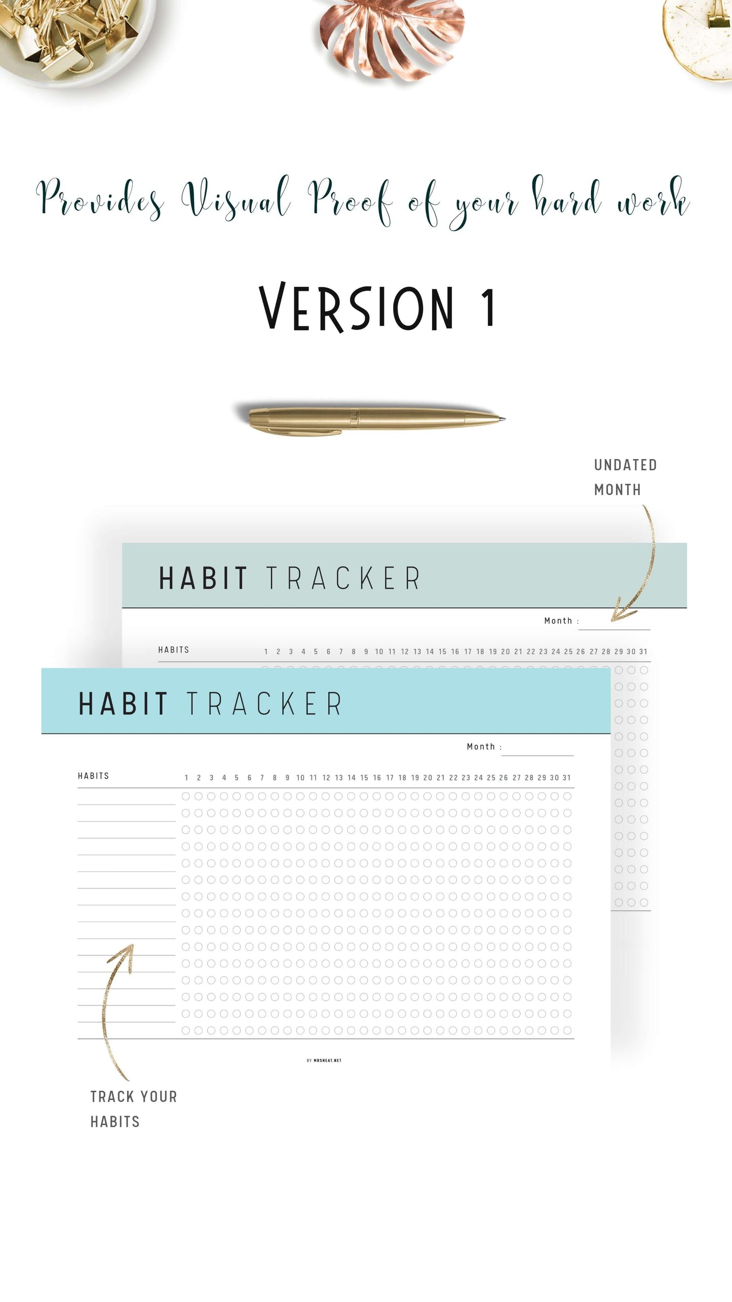 Blue & Green Monthly Habit Tracker Printable