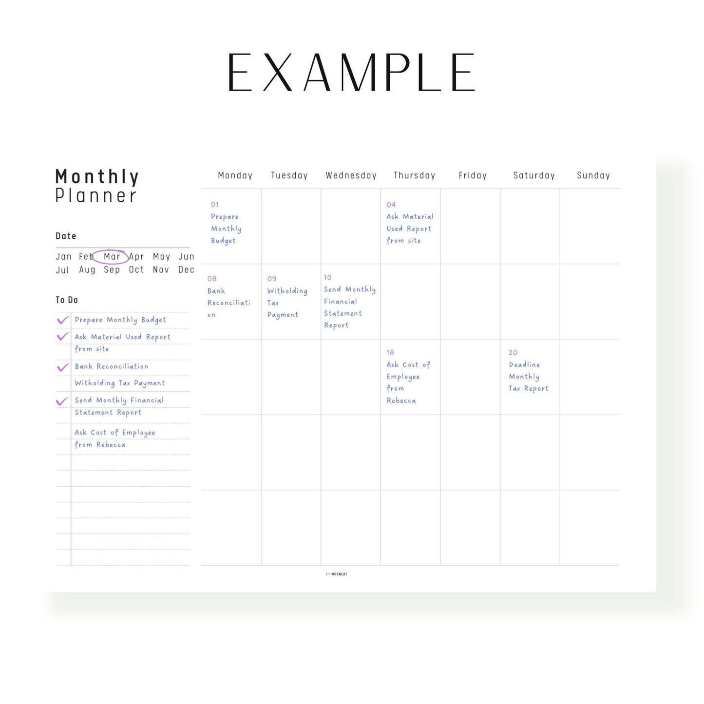 Simple Monthly Planner Page