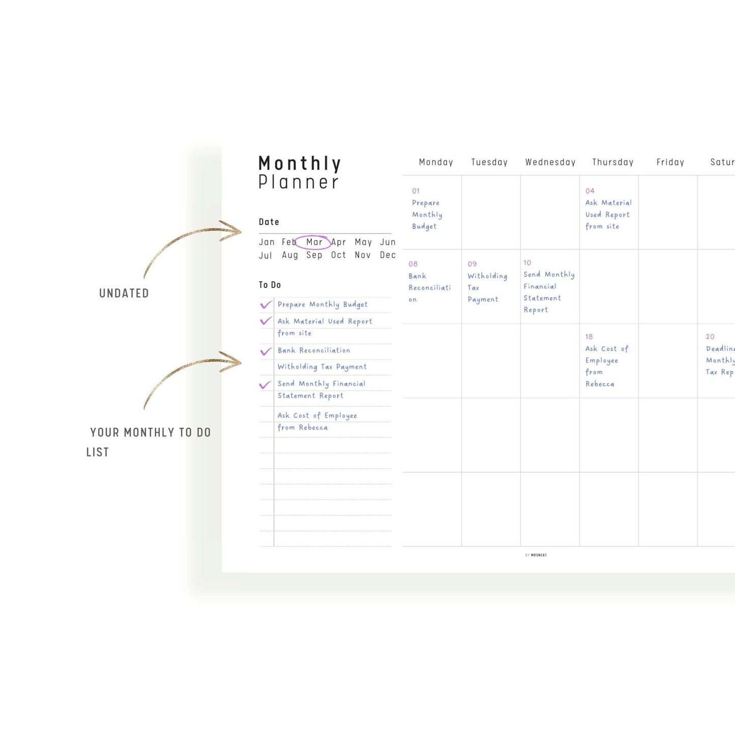 Simple Monthly Planner Printable
