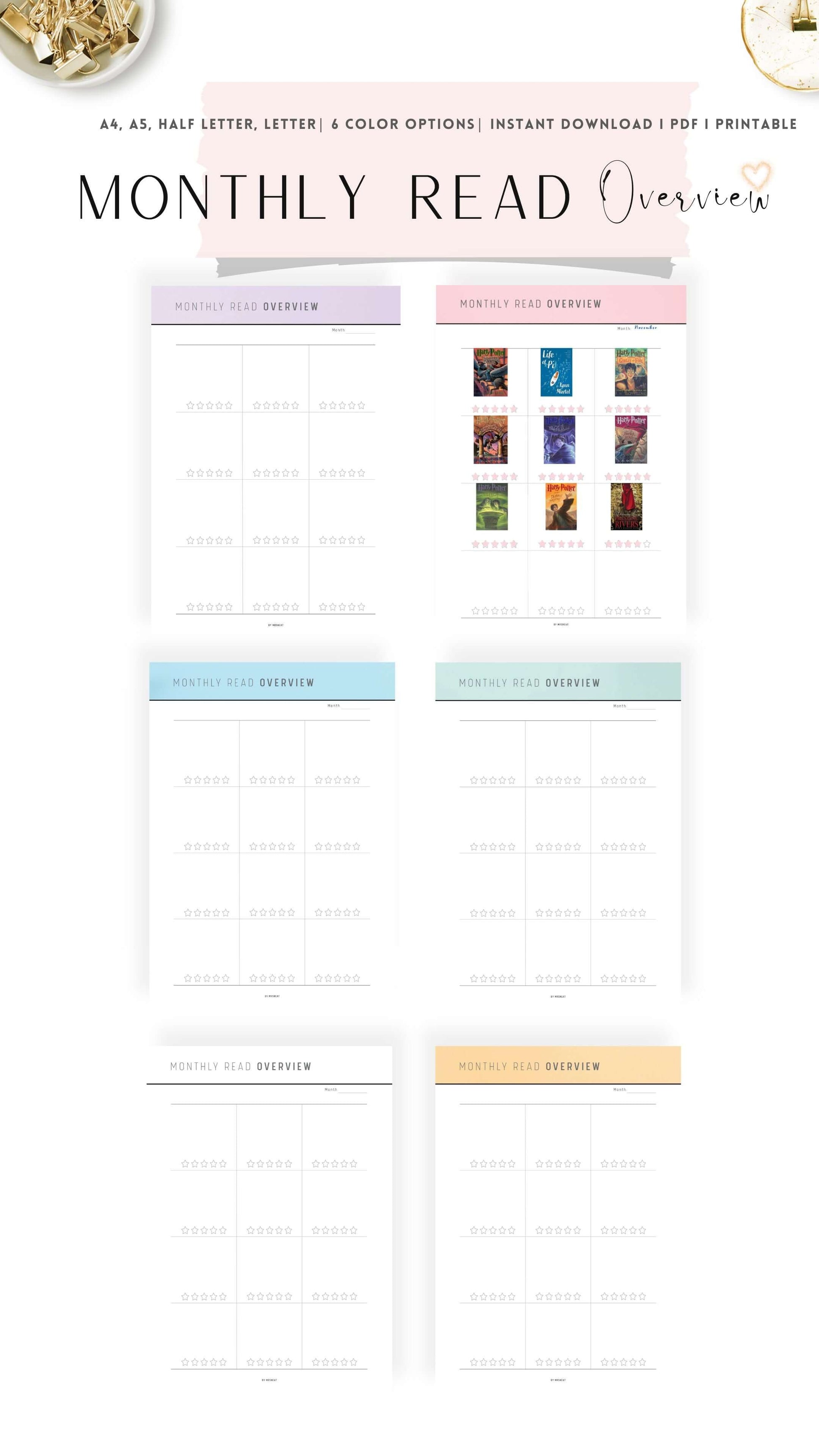 Monthly Colorful Reading Overview Template Printable PDF