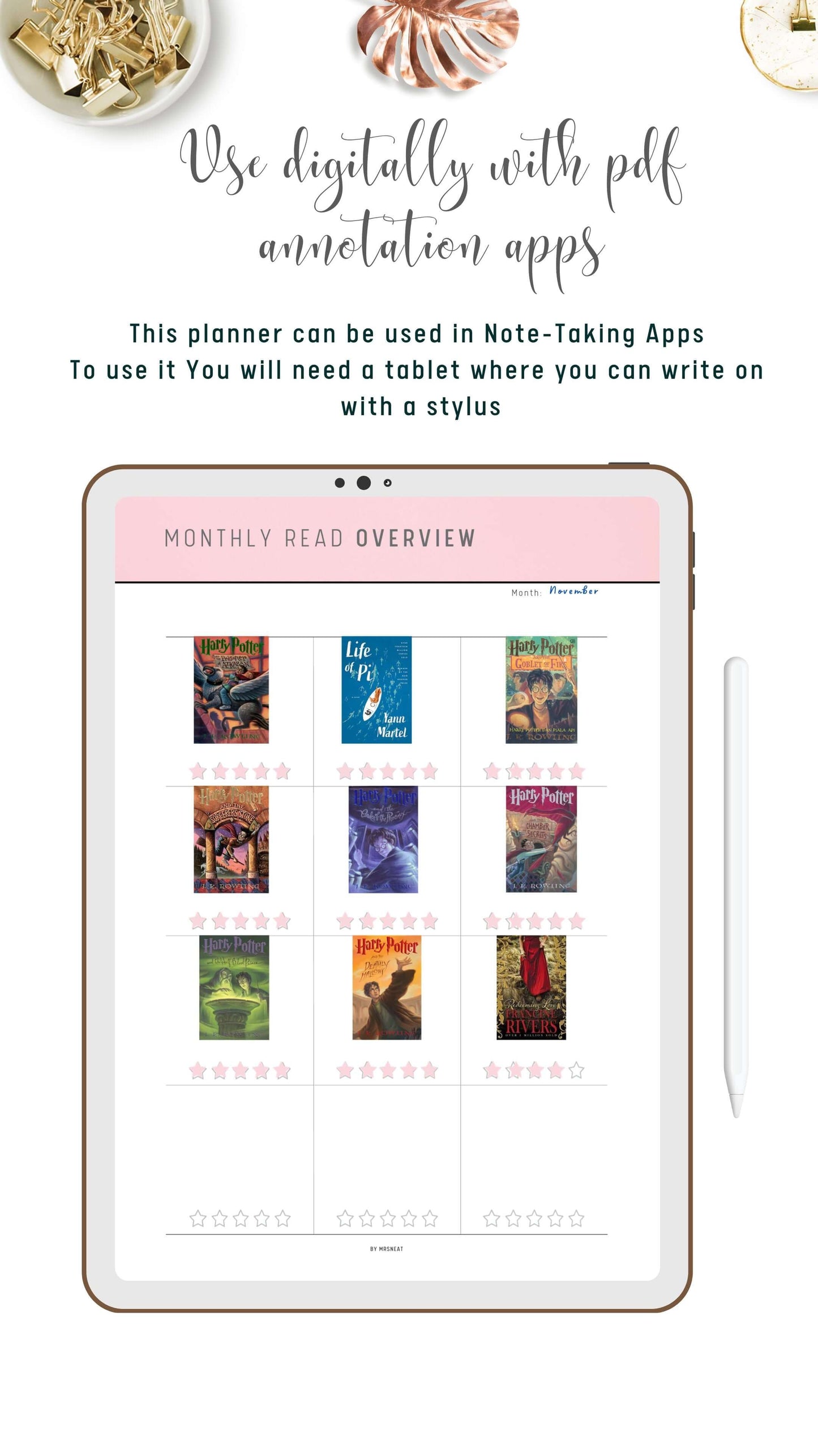 Digital Monthly Reading Overview Template