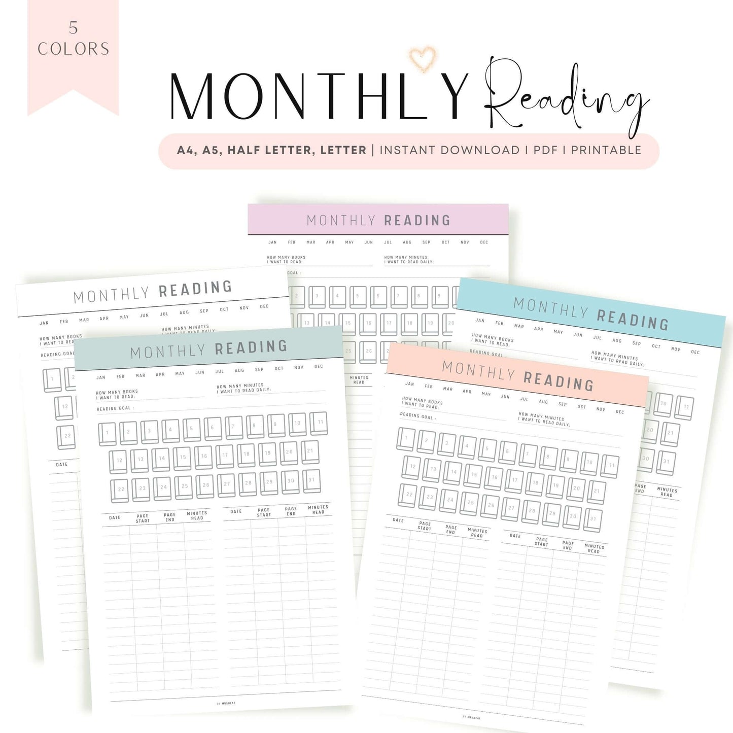 Monthly Reading Tracker Template Printable