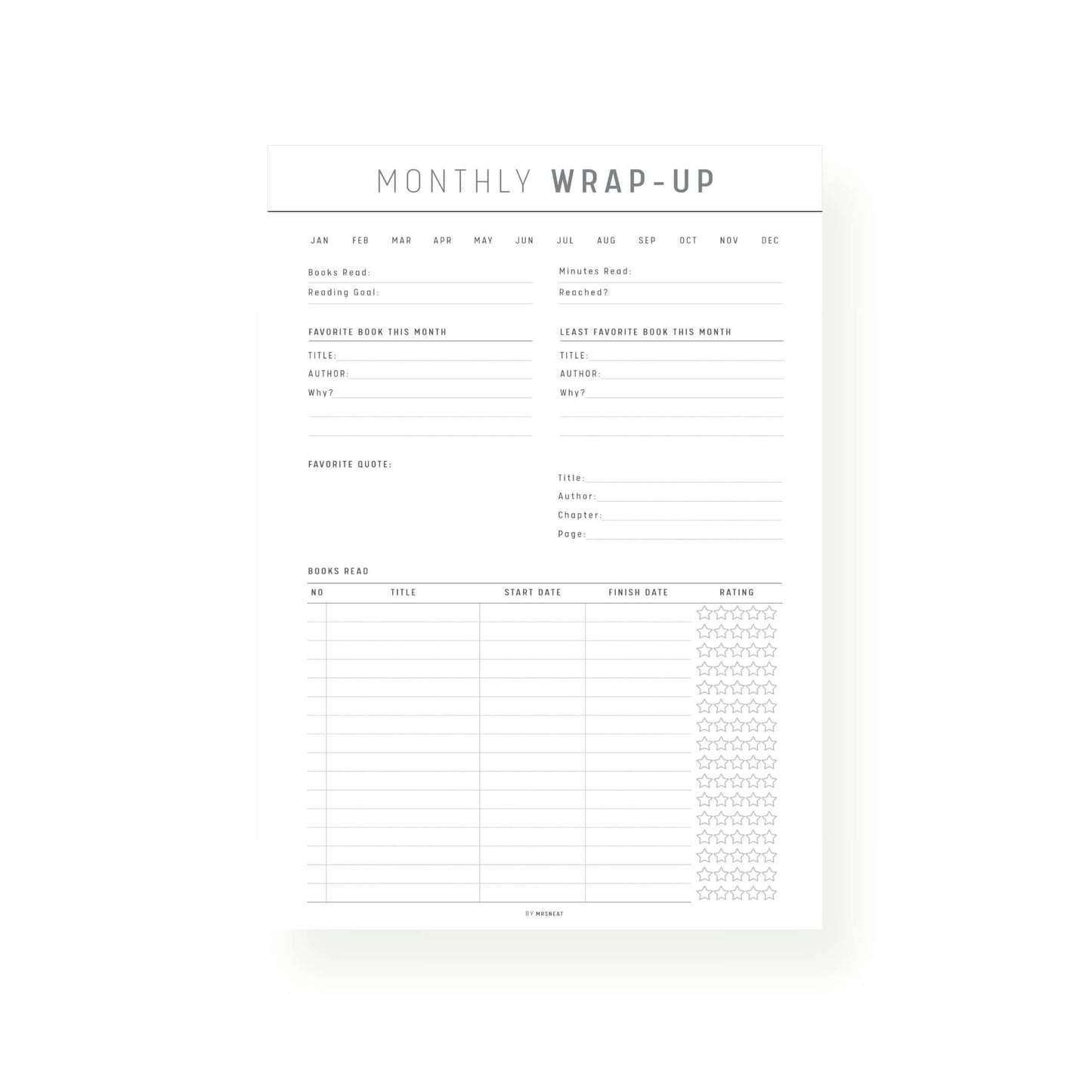 Monthly Reading Wrap Up Template Printable