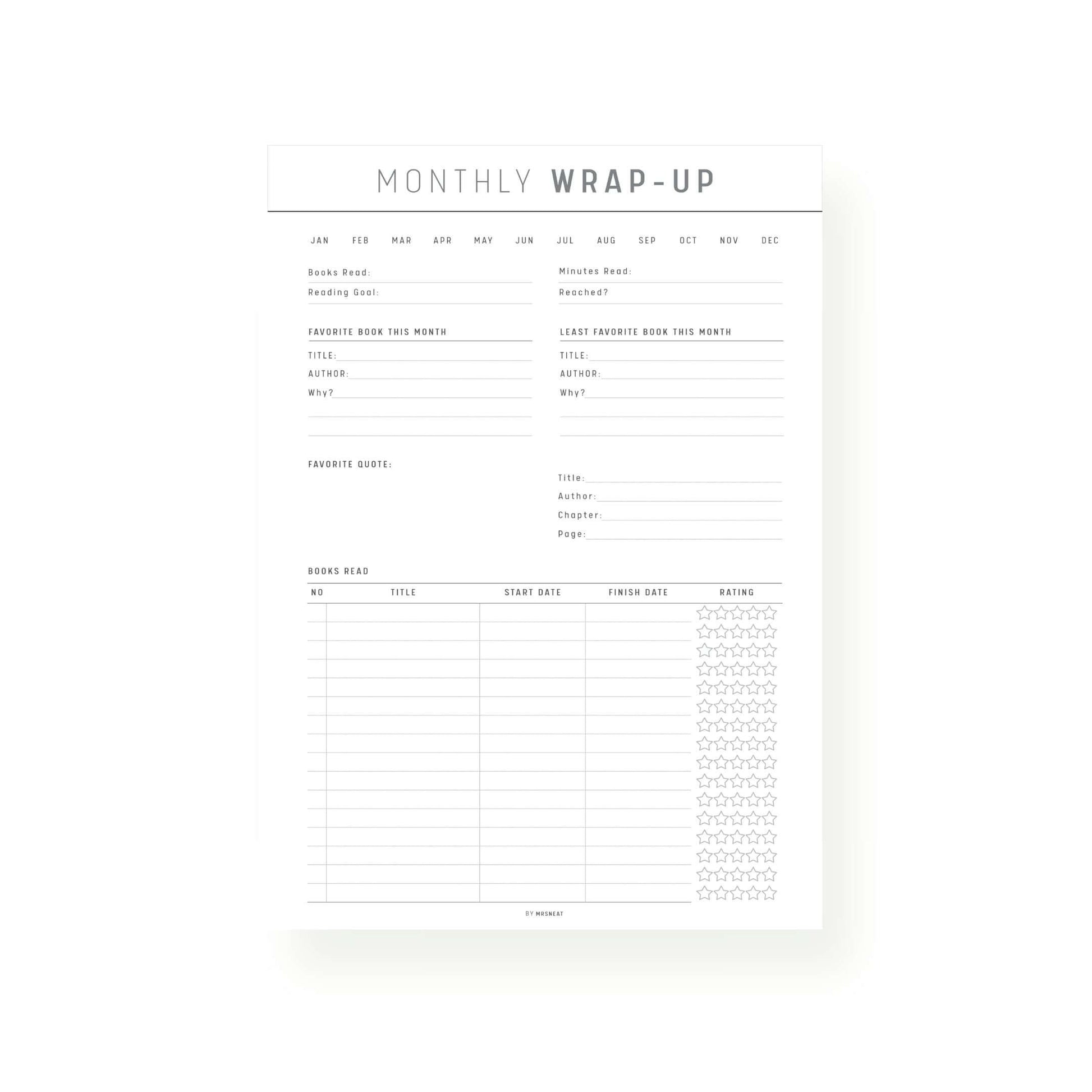 Monthly Reading Wrap Up Template Printable