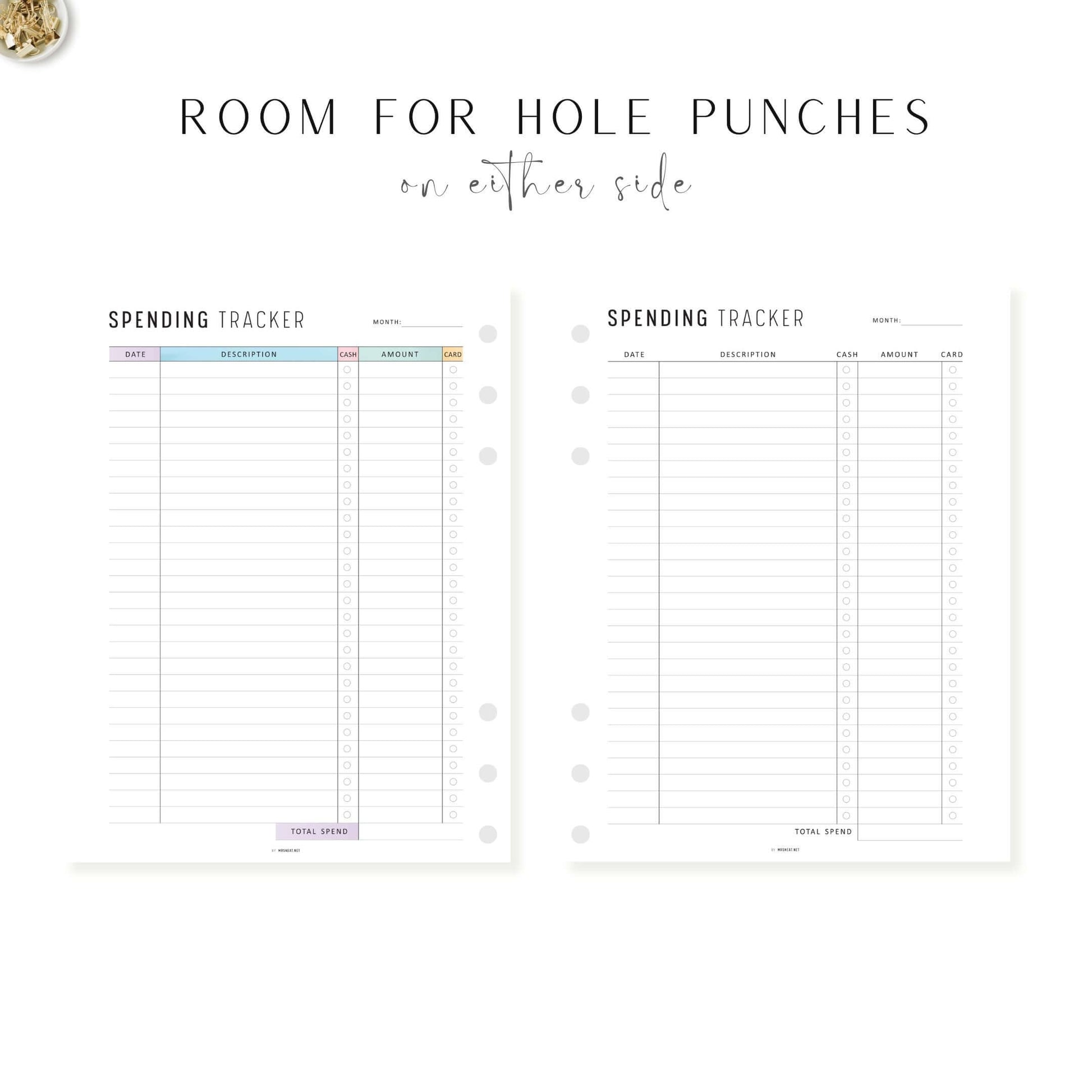 Monthly Spending Tracker Printable, A4, A5, Letter, Half Letter, Minimalist and Colorful Page
