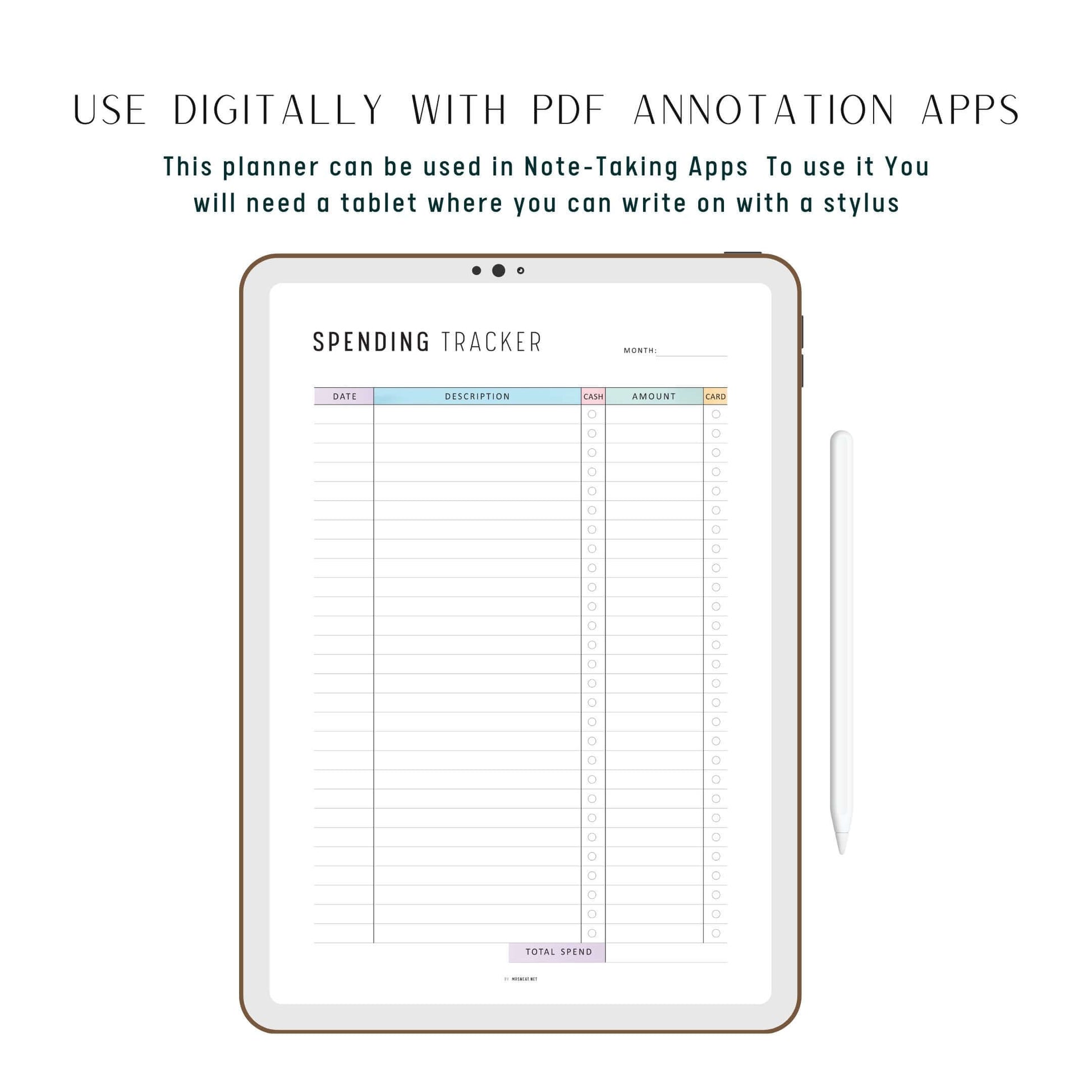 Monthly Spending Tracker Printable, A4, A5, Letter, Half Letter, Minimalist and Colorful Page