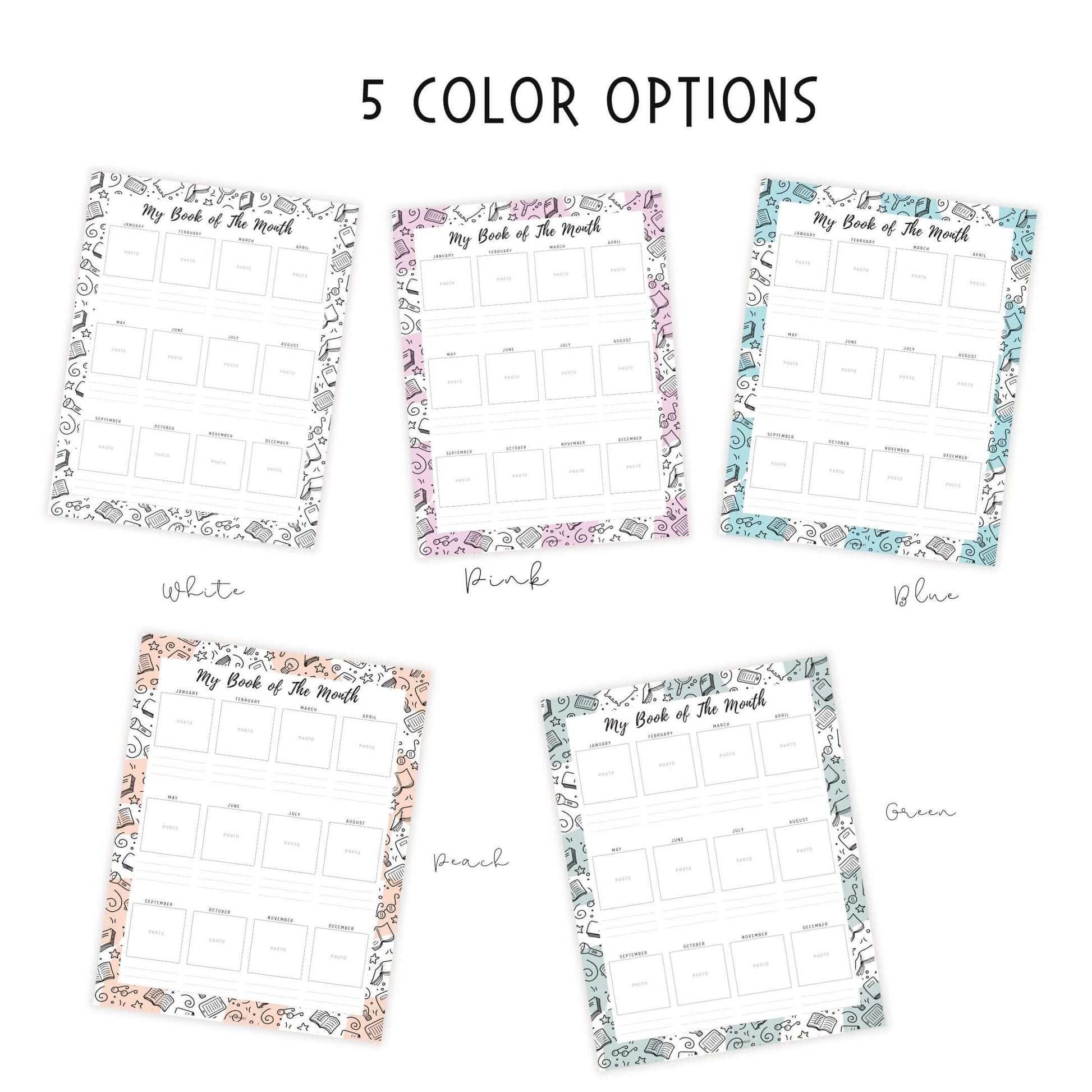 My Book of The Month Template Printable, A4, A5, Letter, Half Letter, 5 Colors, Digital Planner