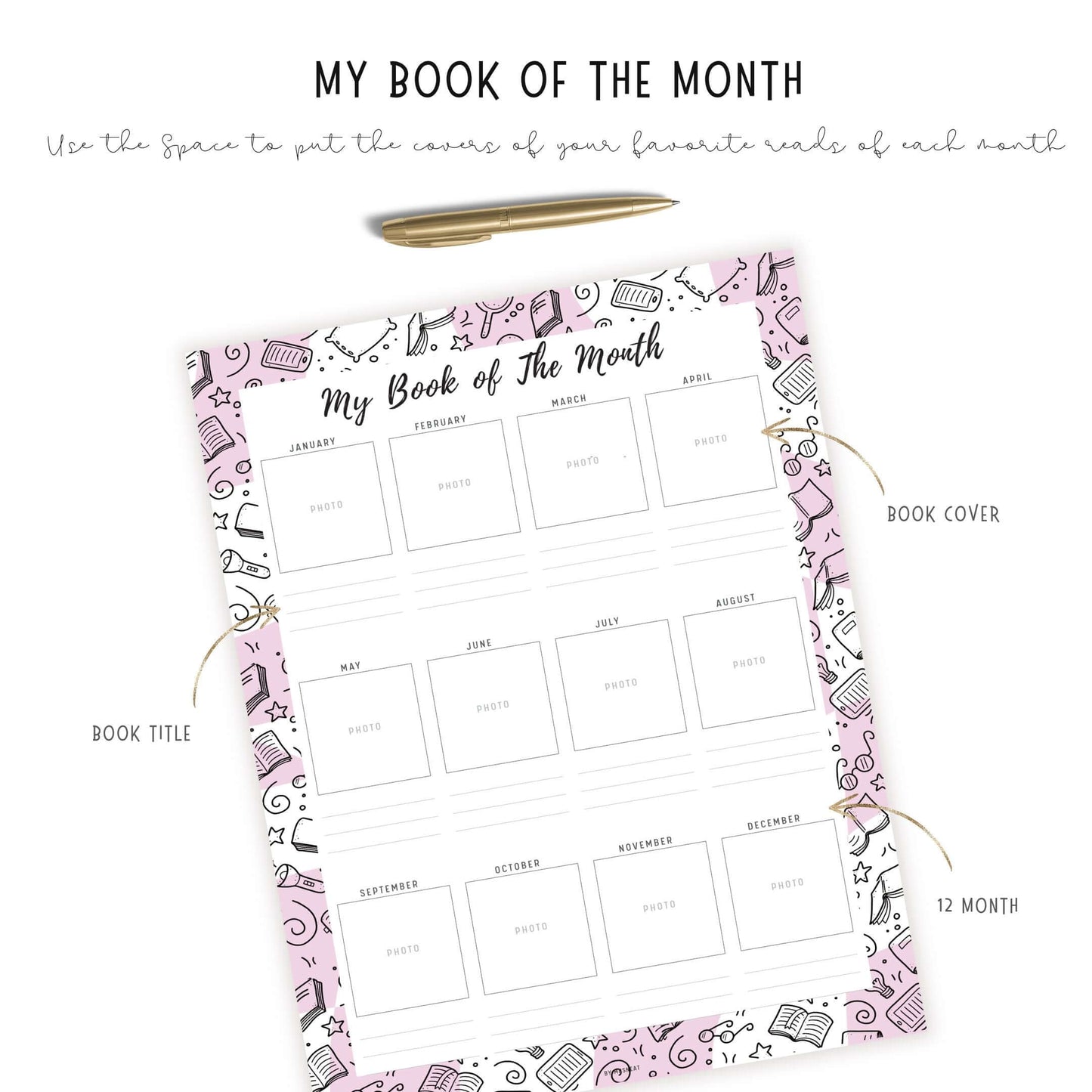My Book of The Month Template Printable, A4, A5, Letter, Half Letter, 5 Colors, Digital Planner