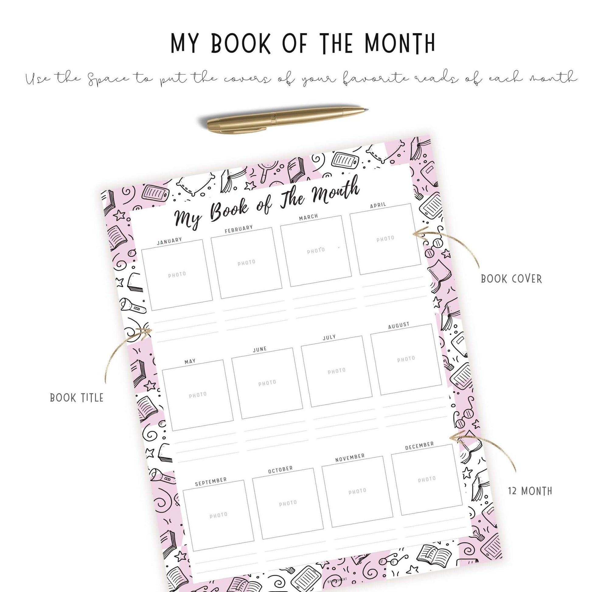 My Book of The Month Template Printable, A4, A5, Letter, Half Letter, 5 Colors, Digital Planner