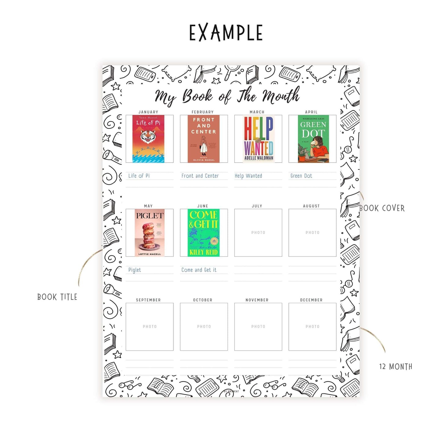 My Book of The Month Template Printable, A4, A5, Letter, Half Letter, 5 Colors, Digital Planner