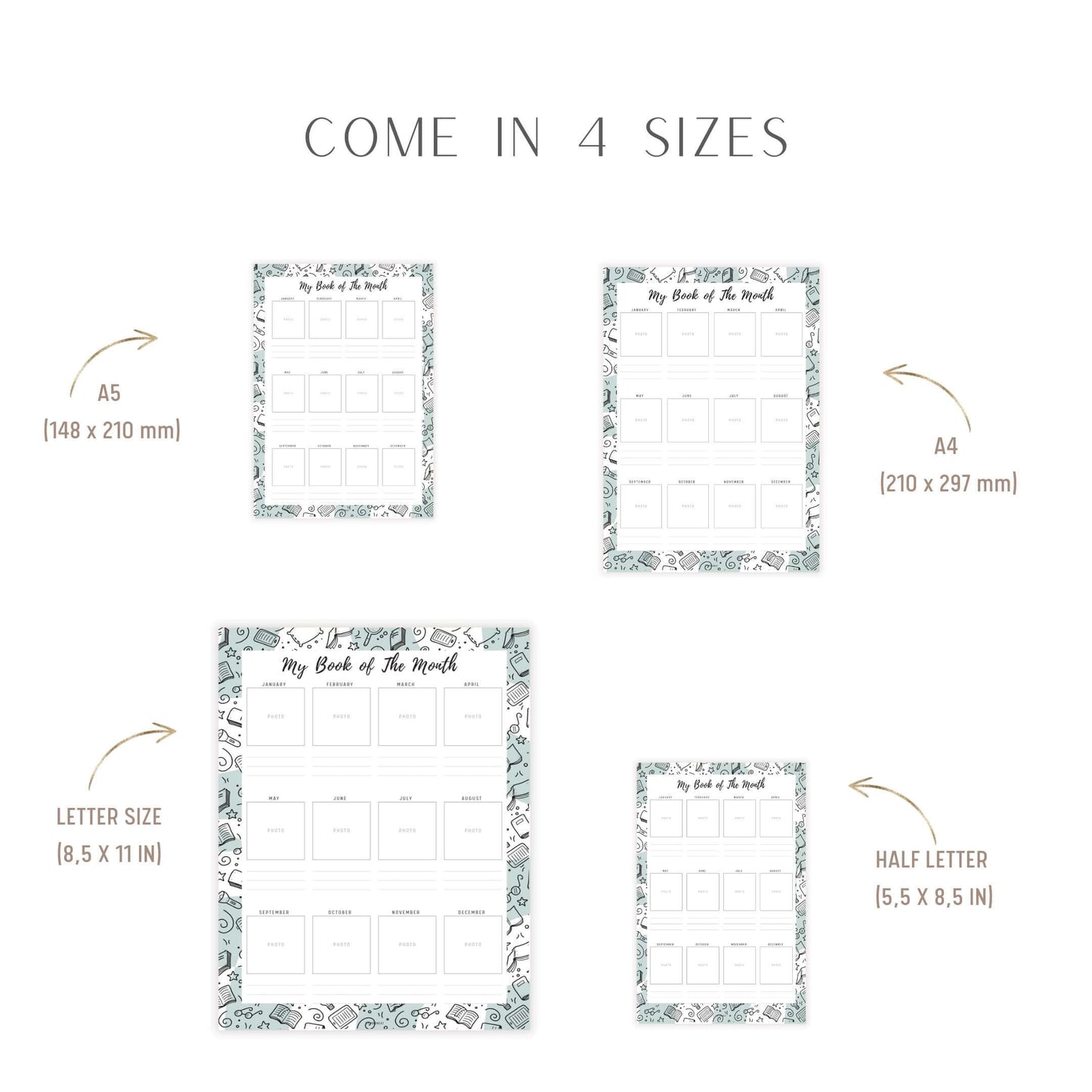 My Book of The Month Template Printable, A4, A5, Letter, Half Letter, 5 Colors, Digital Planner