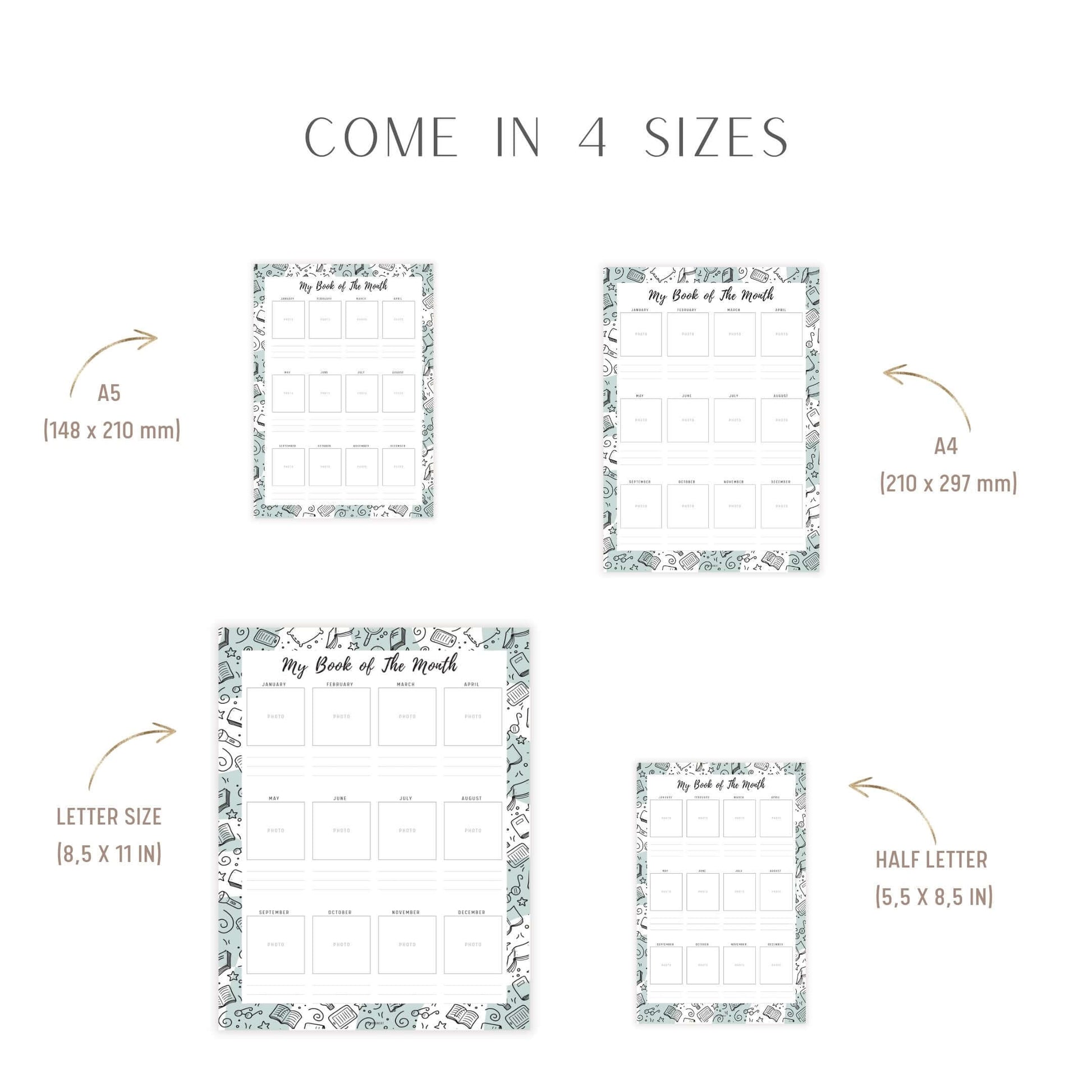 My Book of The Month Template Printable, A4, A5, Letter, Half Letter, 5 Colors, Digital Planner