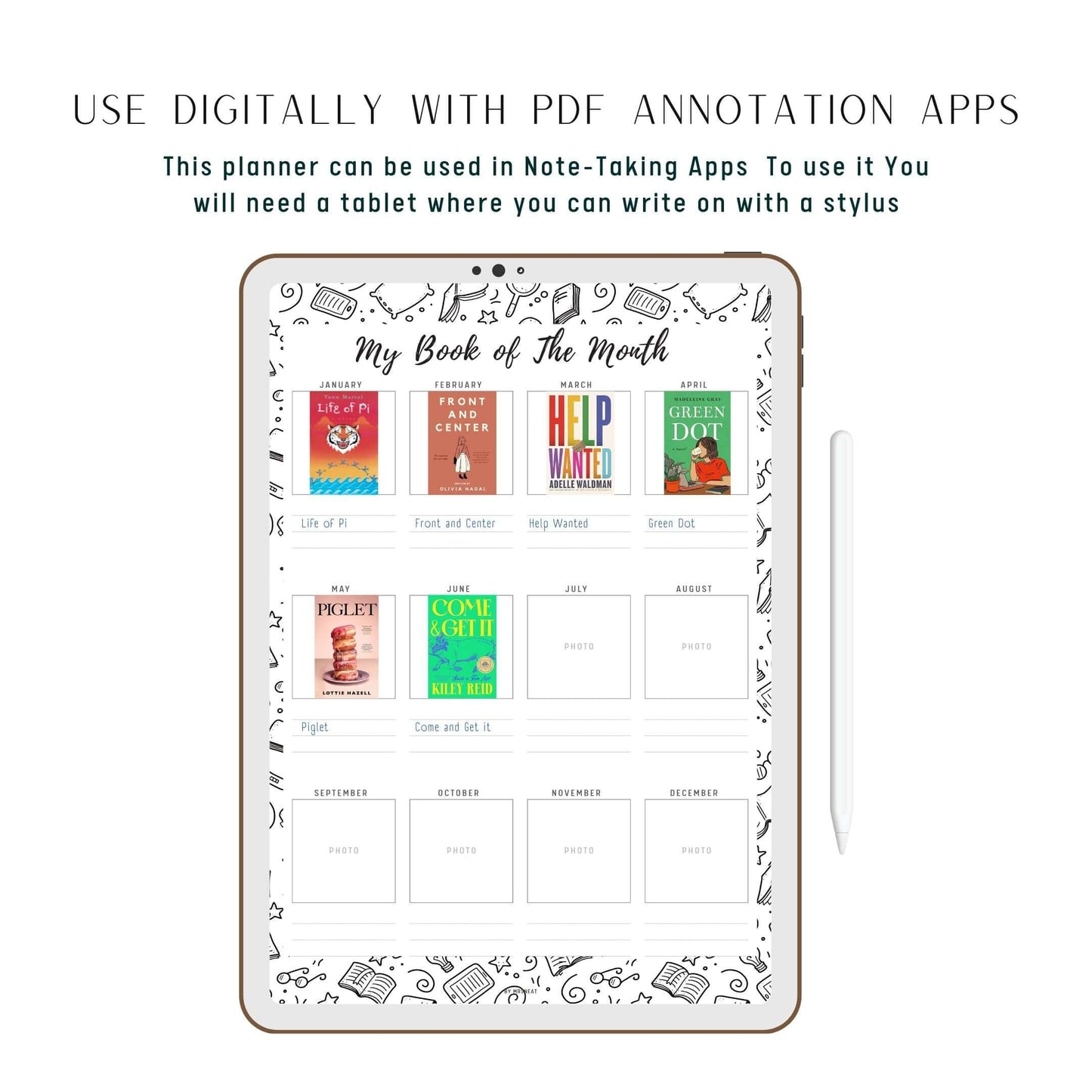 My Book of The Month Template Printable, A4, A5, Letter, Half Letter, 5 Colors, Digital Planner