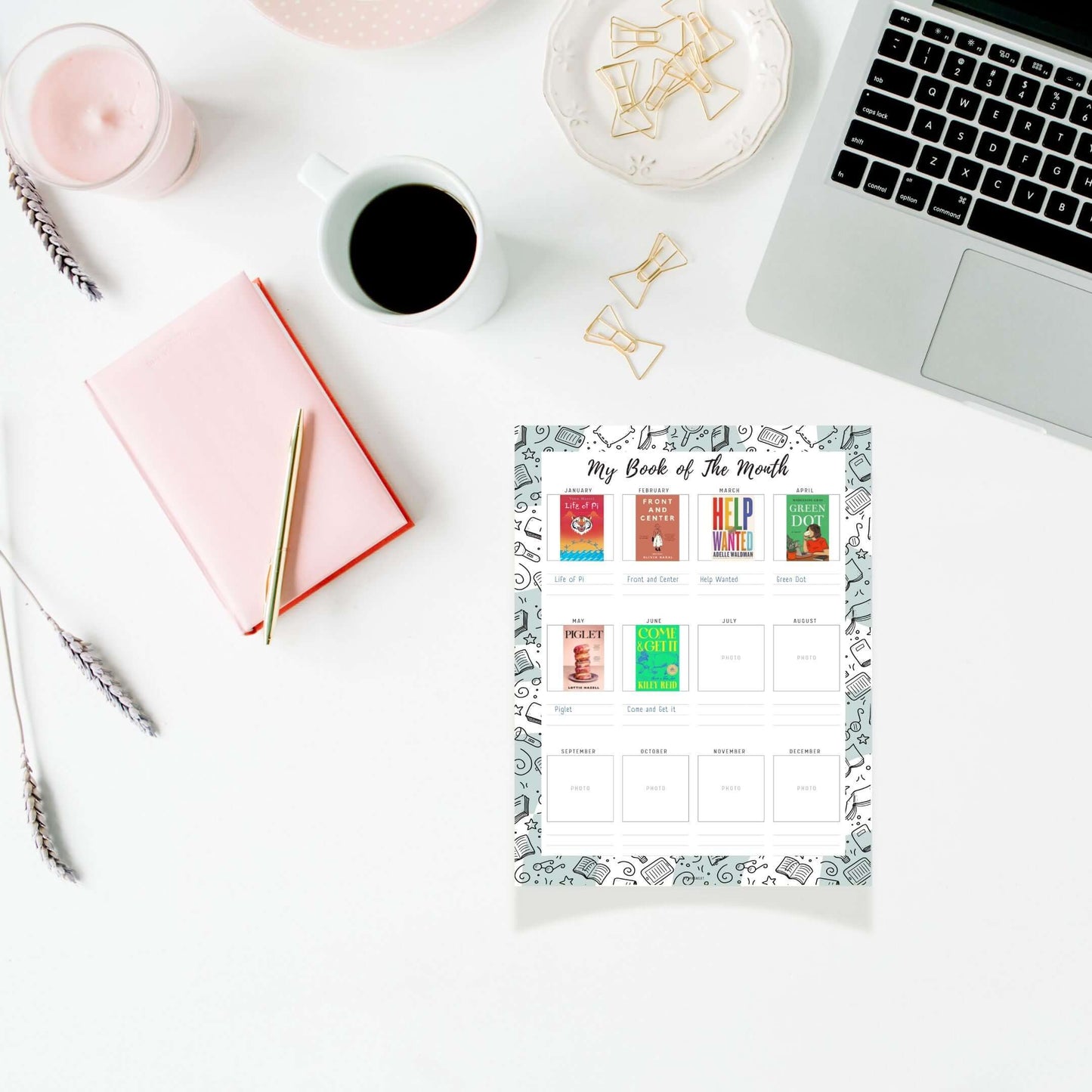 My Book of The Month Template Printable, A4, A5, Letter, Half Letter, 5 Colors, Digital Planner