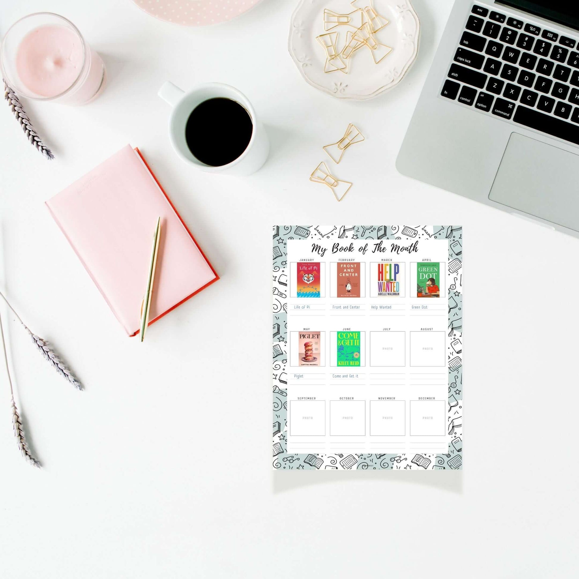 My Book of The Month Template Printable, A4, A5, Letter, Half Letter, 5 Colors, Digital Planner