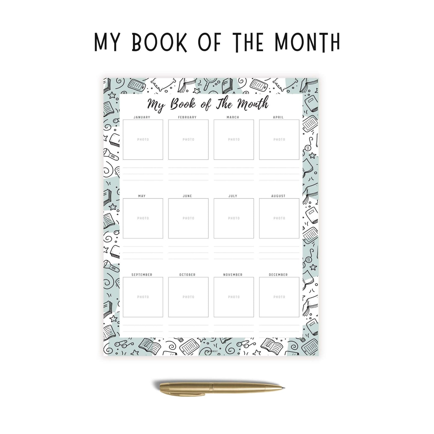 My Book of The Month Template Printable, A4, A5, Letter, Half Letter, 5 Colors, Digital Planner