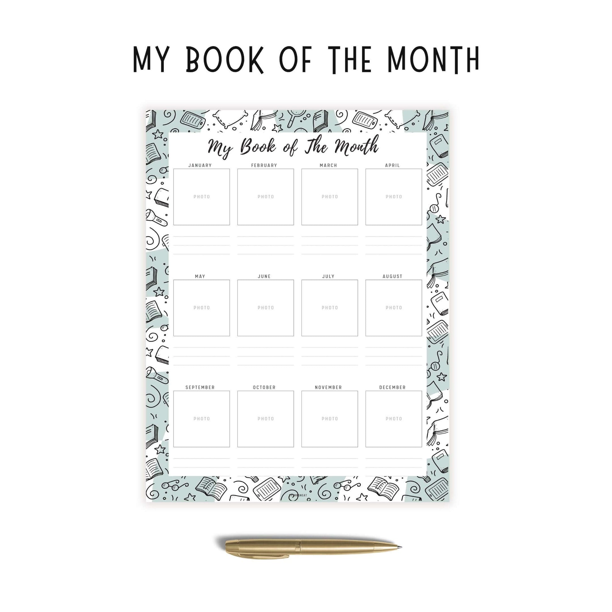 My Book of The Month Template Printable, A4, A5, Letter, Half Letter, 5 Colors, Digital Planner