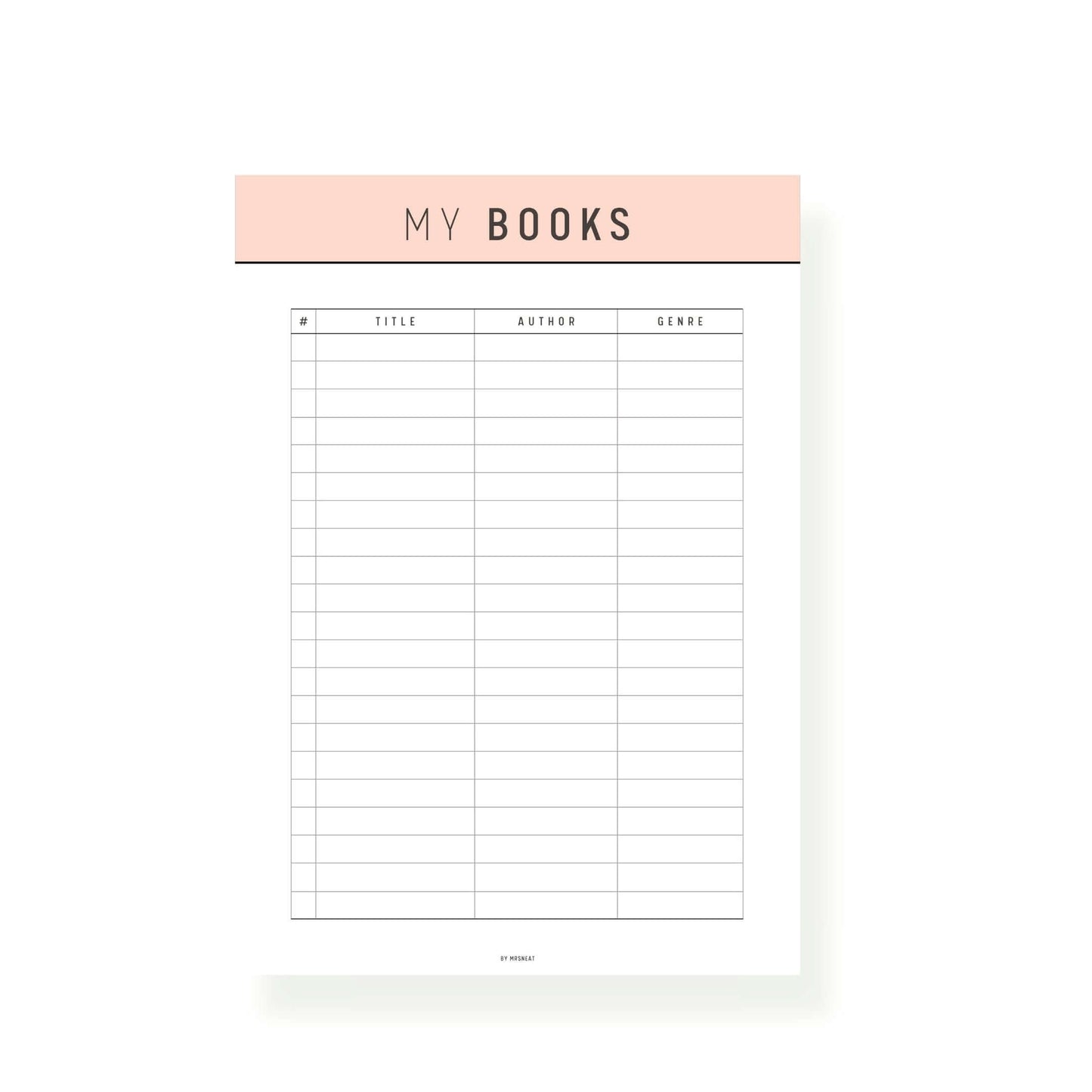 Orange Books List Template Printable