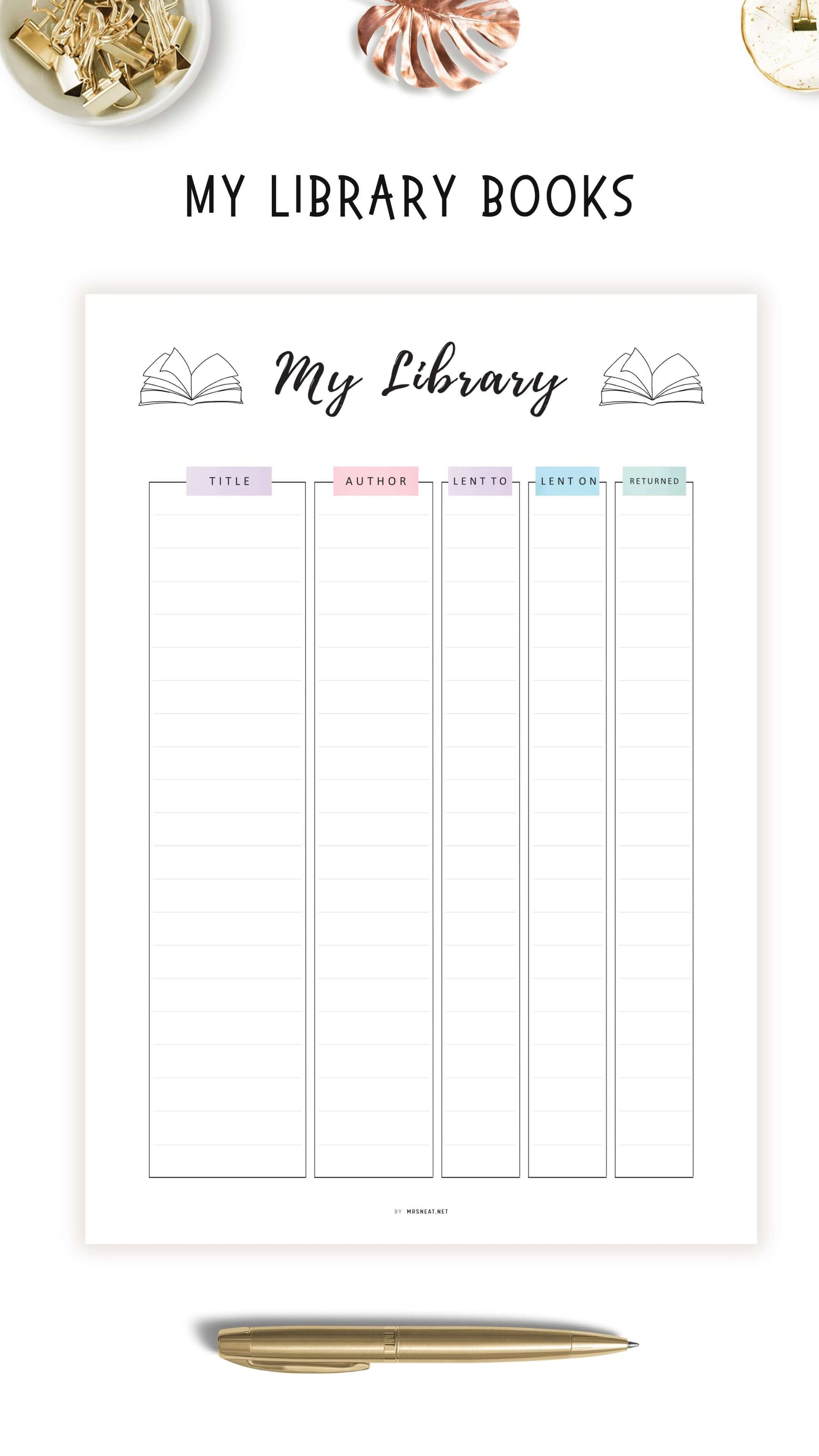 My Library Book Tracker Template Printable, A4, A5, Letter, Half Letter, Fillable version included, Digital Planner, Colorful Page