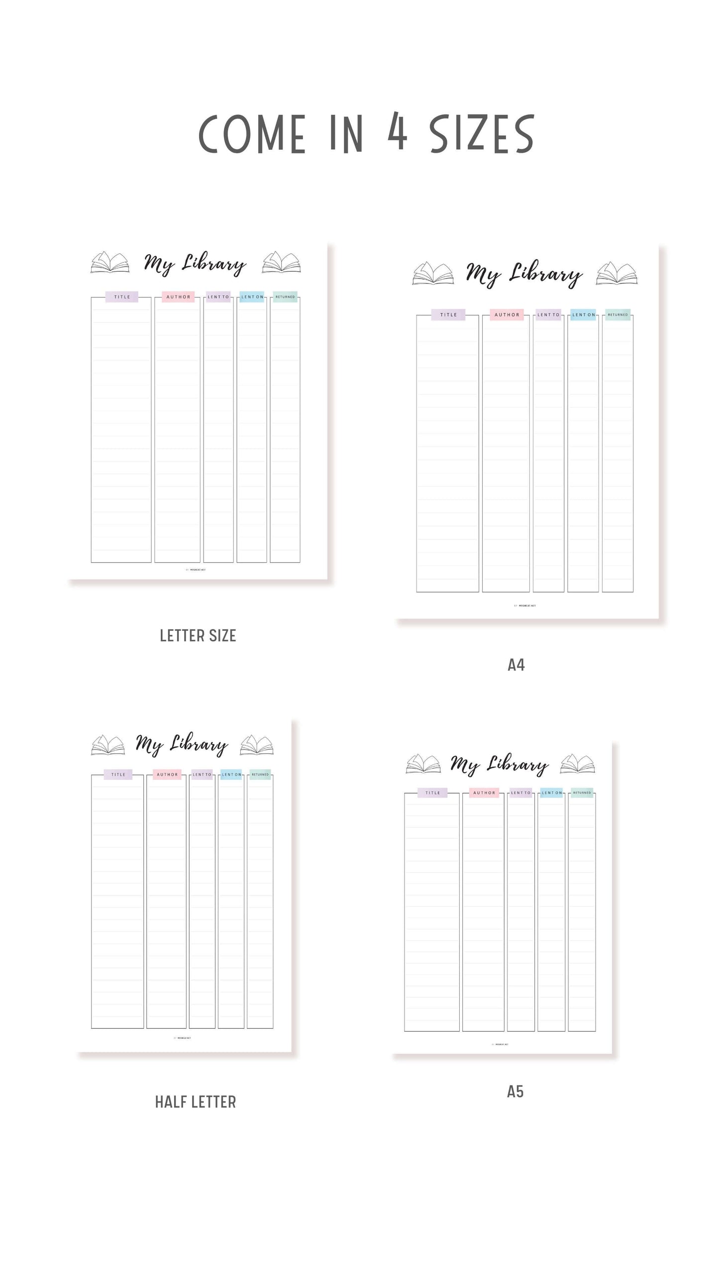 My Library Book Tracker Template Printable, A4, A5, Letter, Half Letter, Fillable version included, Digital Planner, Colorful Page