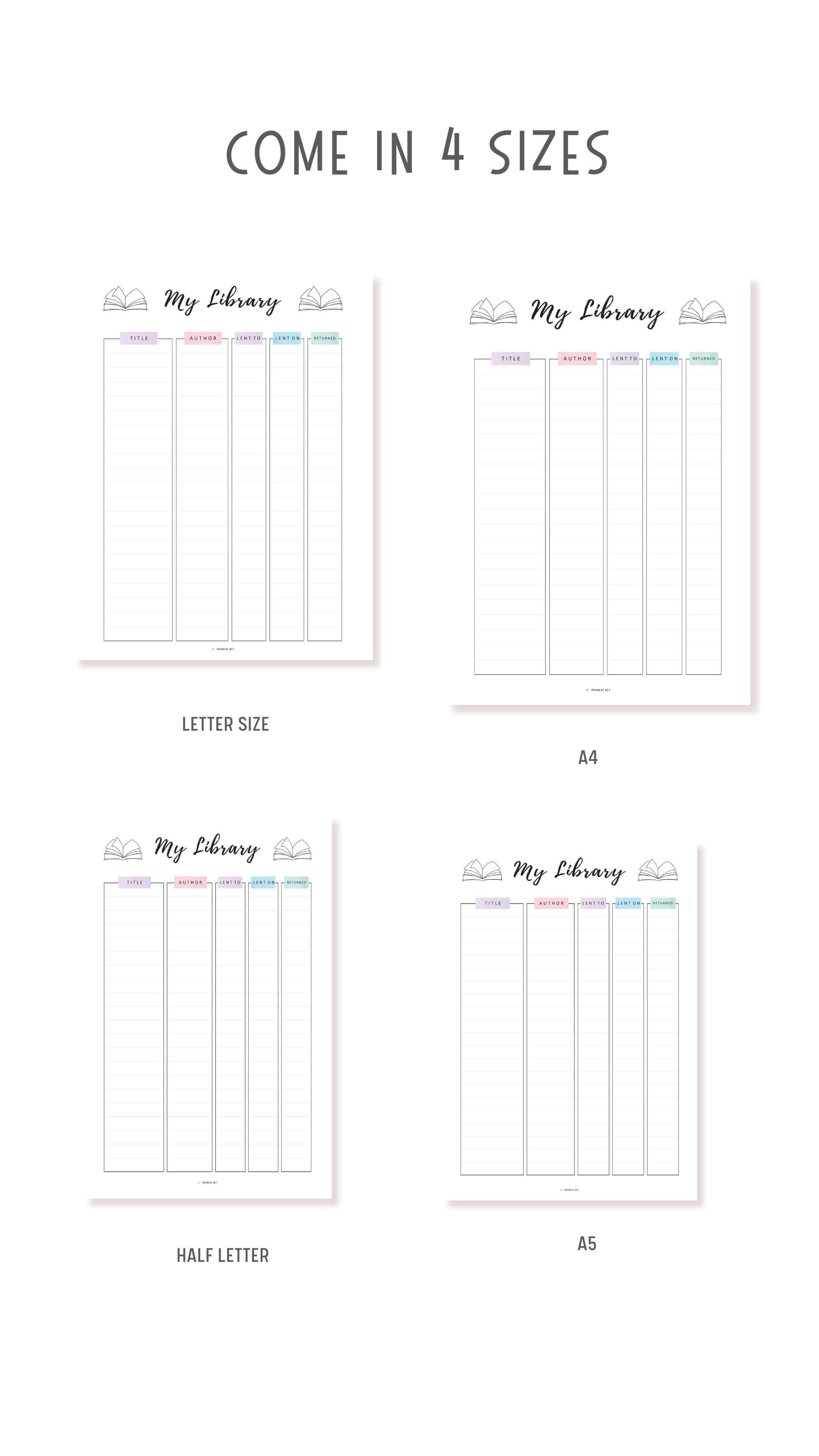 My Library Book Tracker Template Printable, A4, A5, Letter, Half Letter, Fillable version included, Digital Planner, Colorful Page