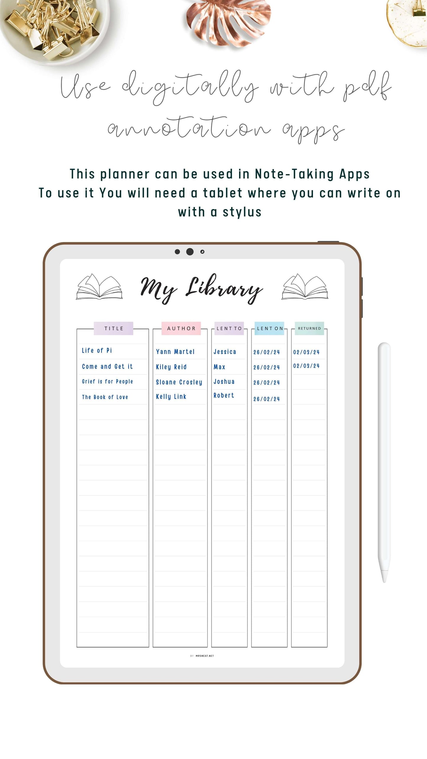 My Library Book Tracker Template Printable, A4, A5, Letter, Half Letter, Fillable version included, Digital Planner, Colorful Page