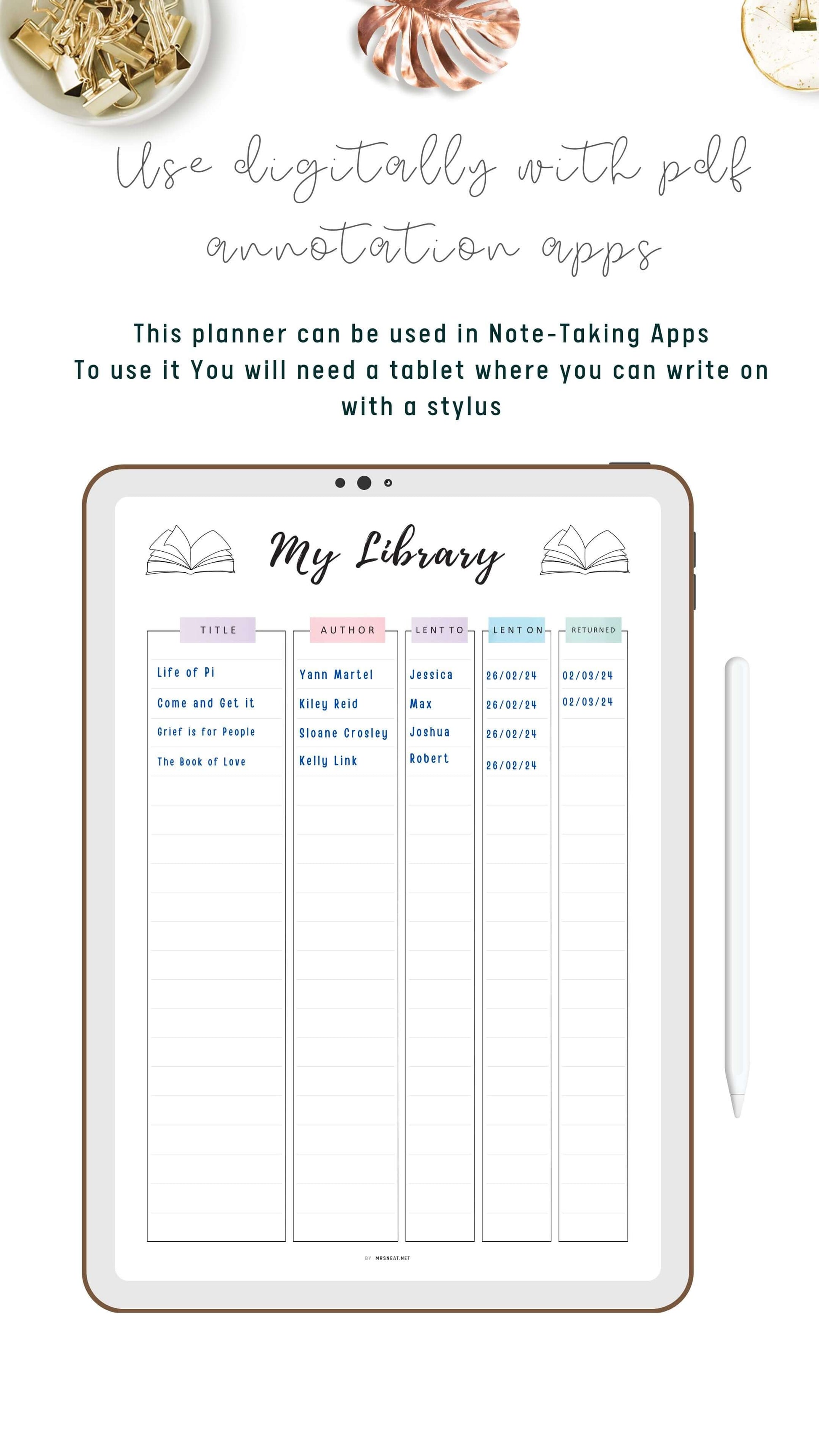 My Library Book Tracker Template Printable, A4, A5, Letter, Half Letter, Fillable version included, Digital Planner, Colorful Page
