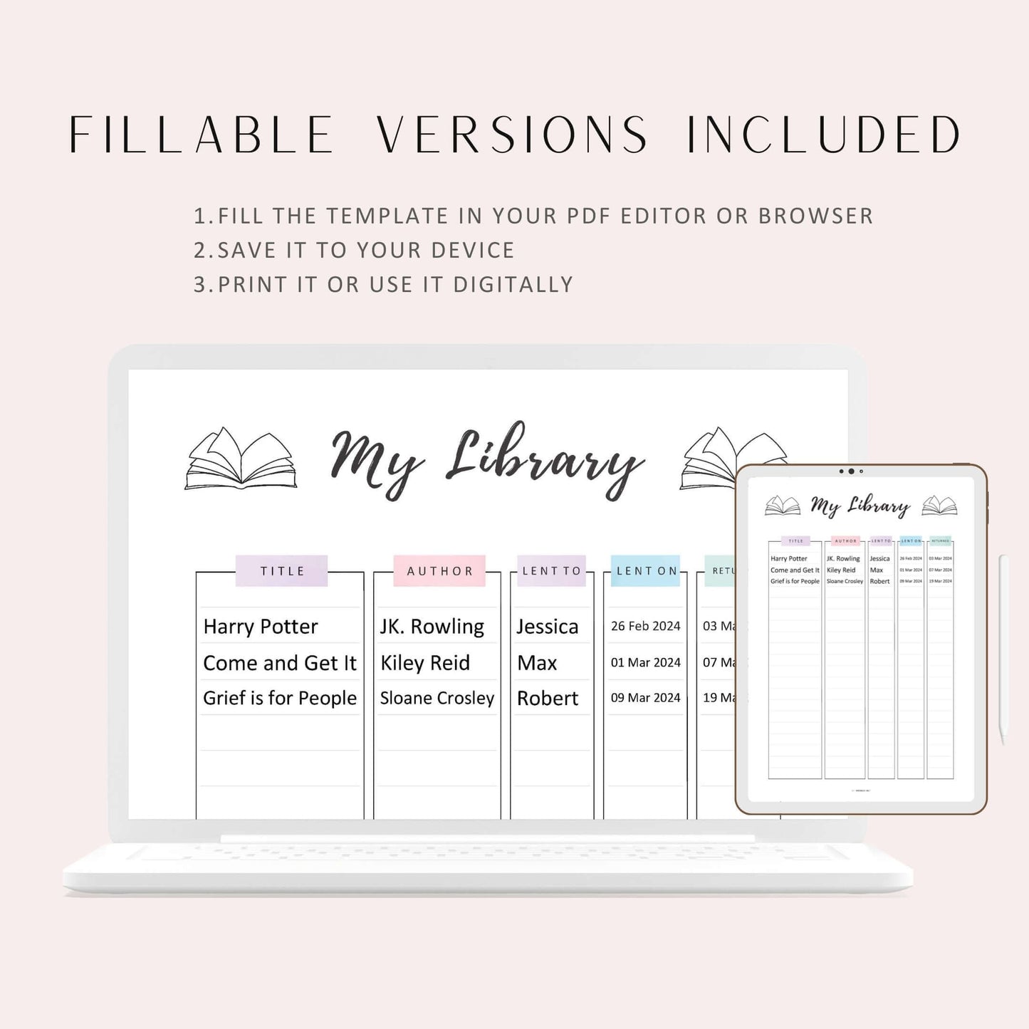 My Library Book Tracker Template Printable, A4, A5, Letter, Half Letter, Fillable version included, Digital Planner, Colorful Page